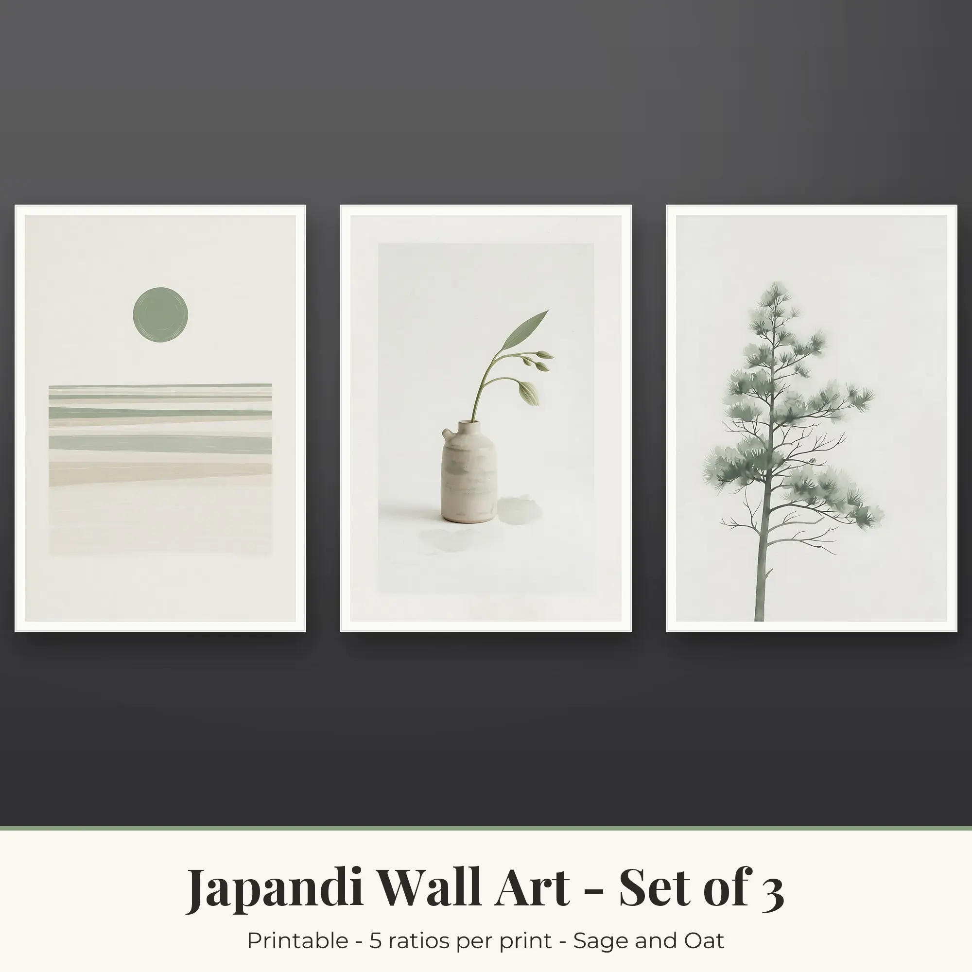 Japandi Set of 3: Ceramic Vase, Sage and Oat preview
