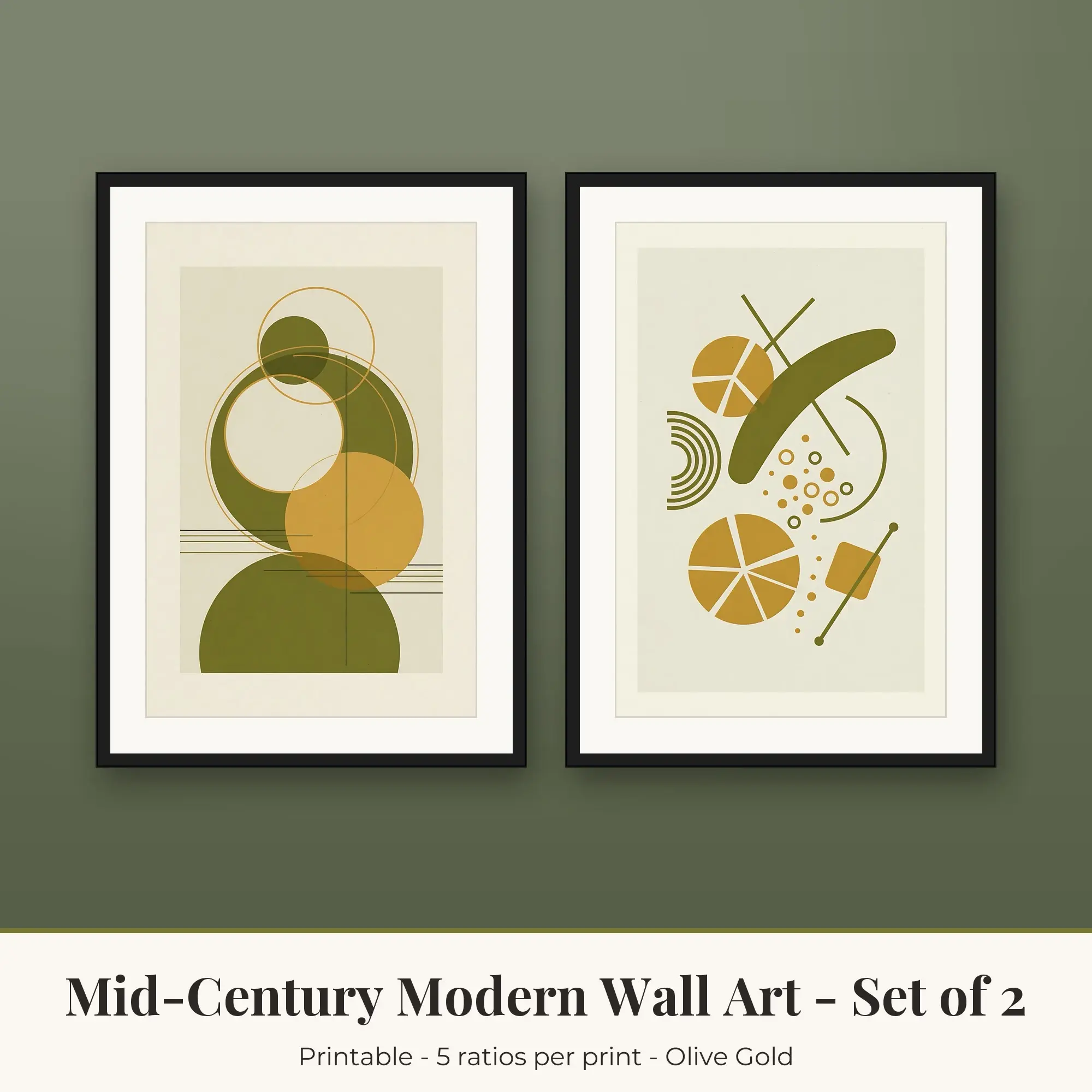 Mid-Century Modern Set of 2: Stacked Circles, Olive Gold preview