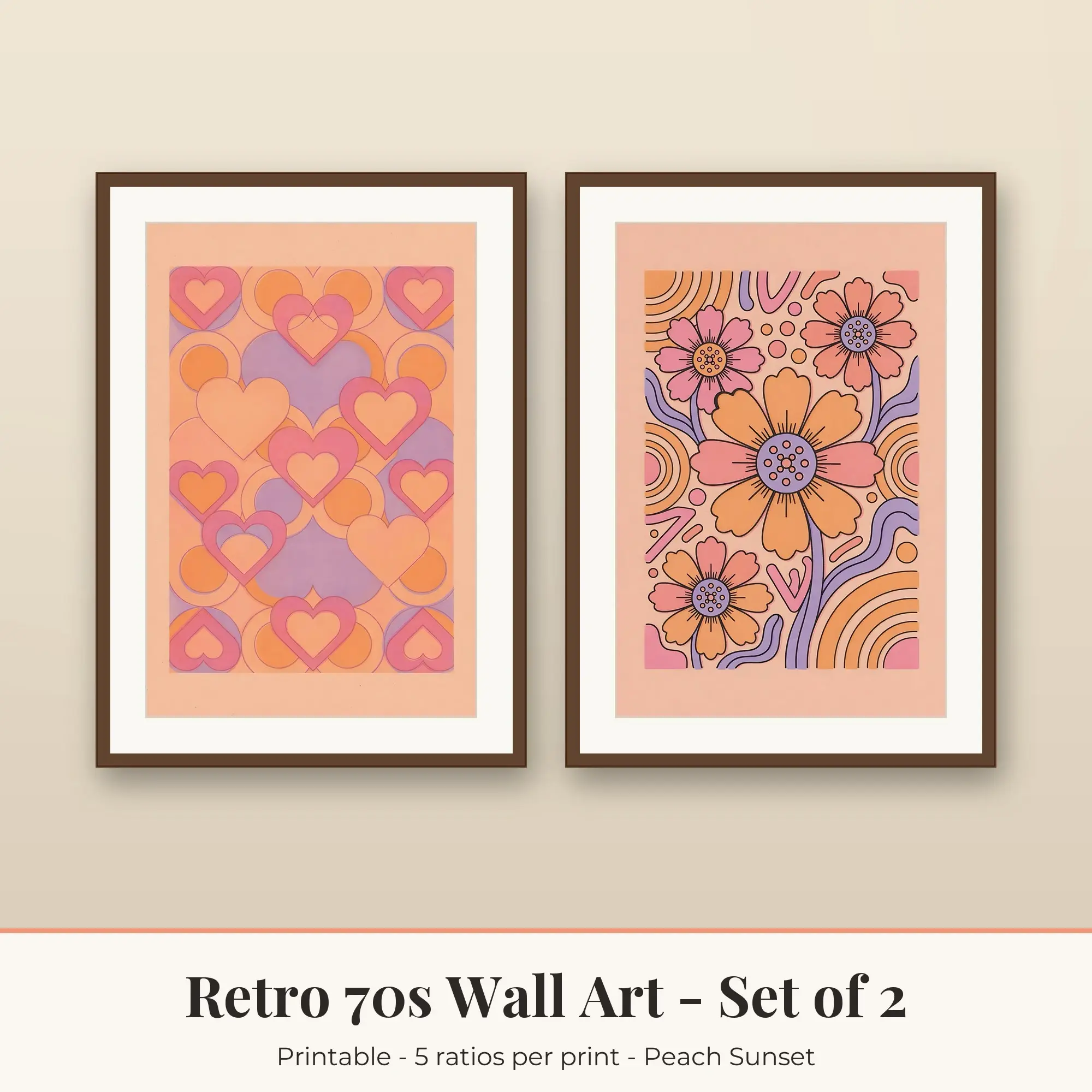Retro 70s Set of 2: Retro Hearts, Peach Sunset preview