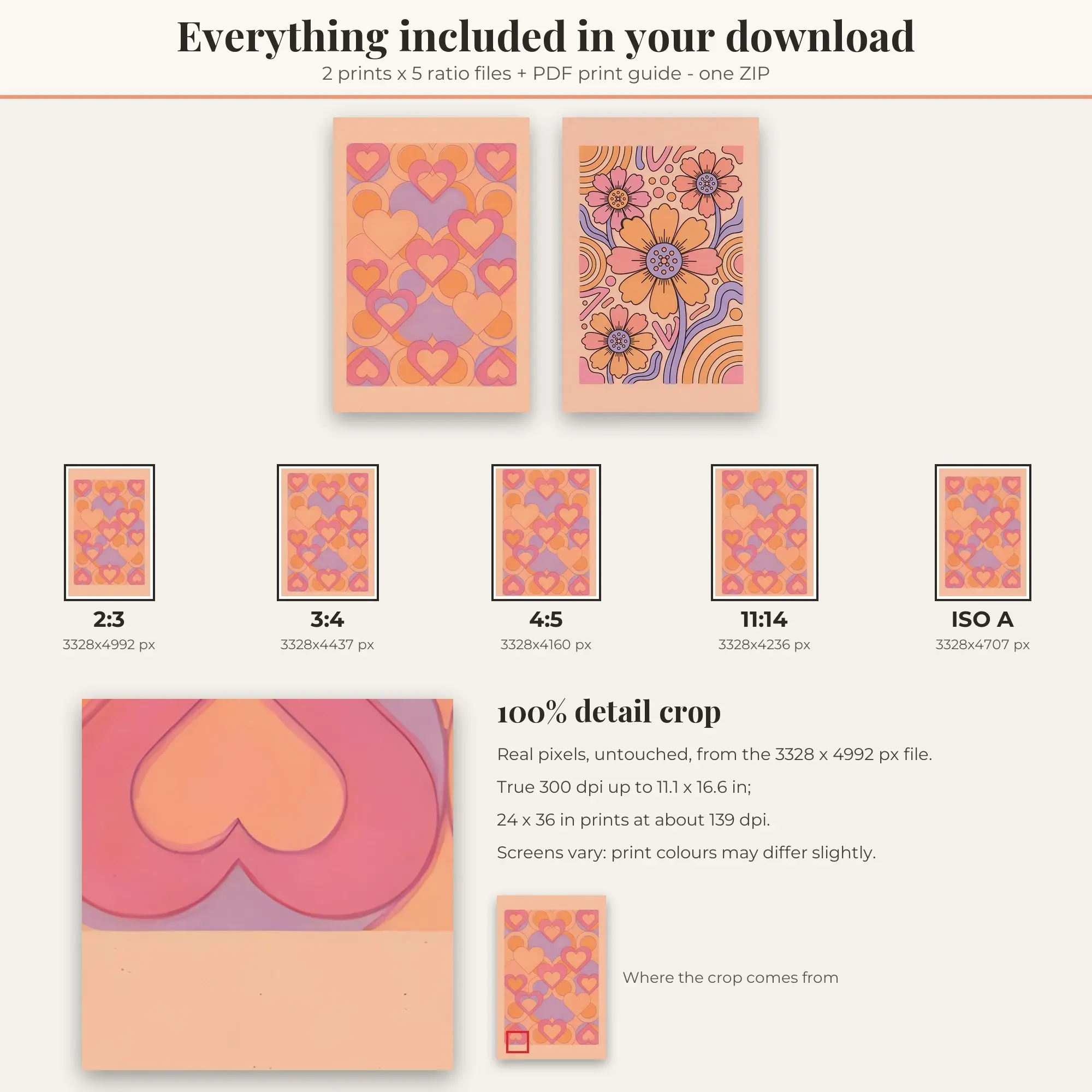 Retro 70s Set of 2: Retro Hearts, Peach Sunset, preview 2 of 2