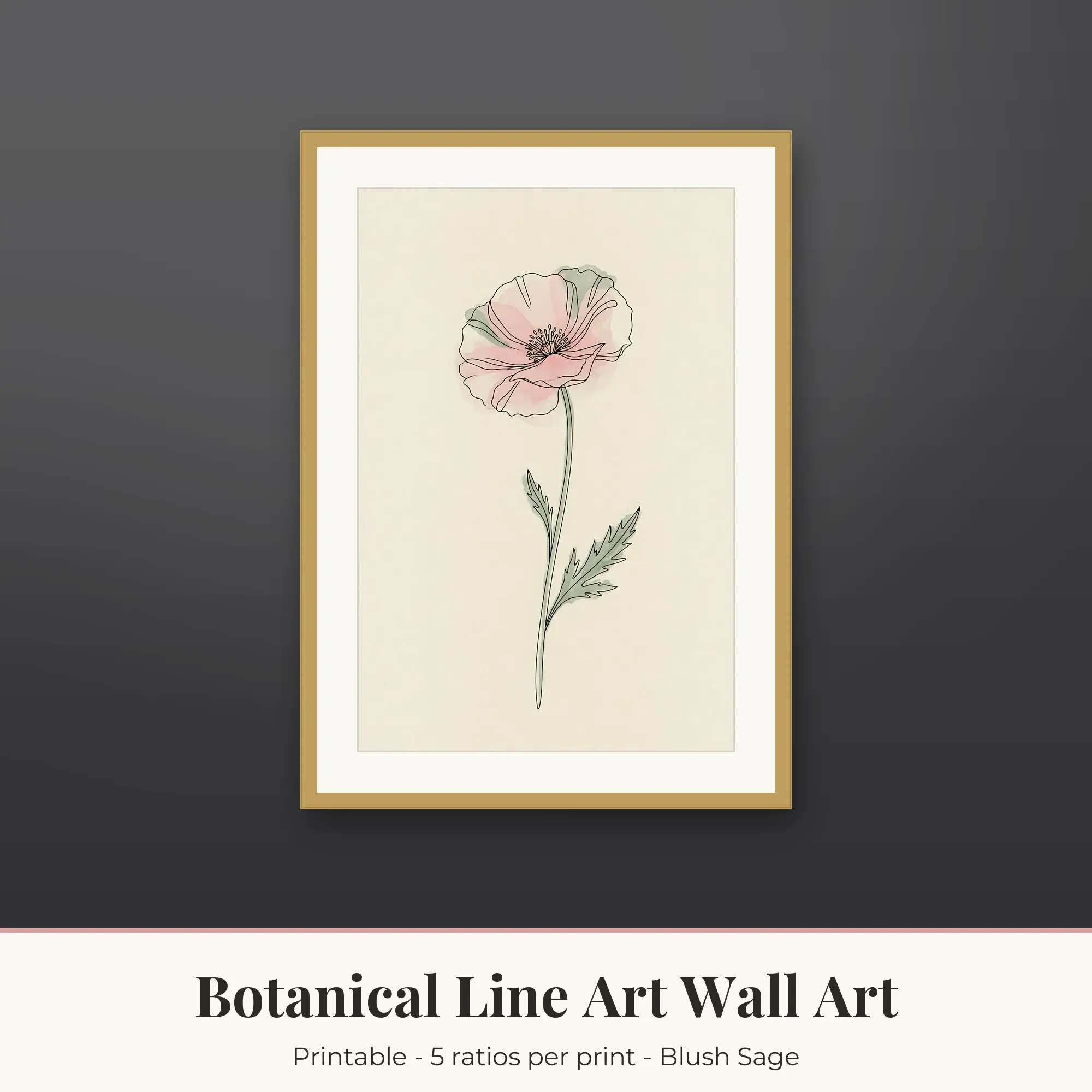 Botanical Line Art Wall Art Print - Poppy - Blush Sage preview
