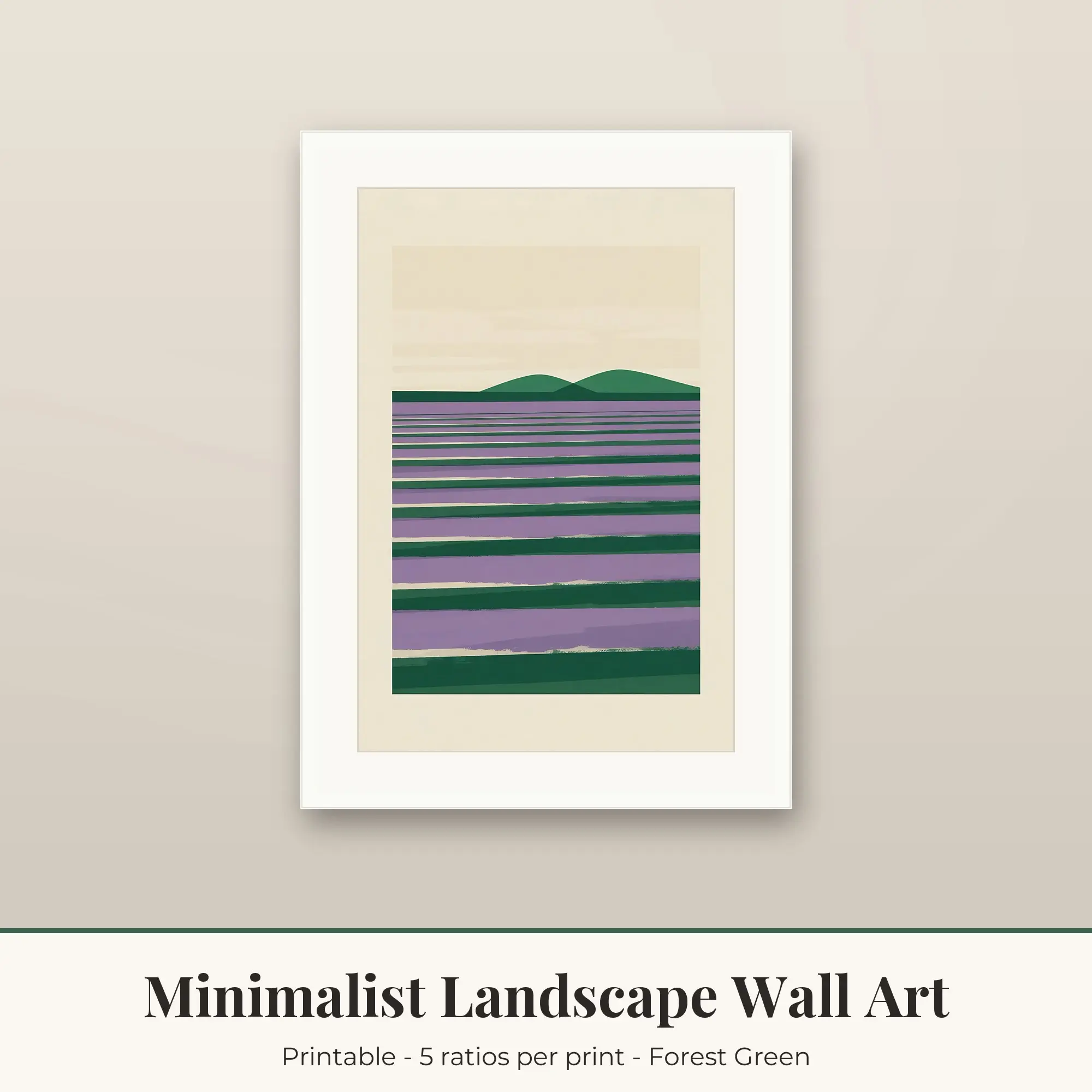 Minimalist Landscape Wall Art Print, Lavender Fields, Printable preview