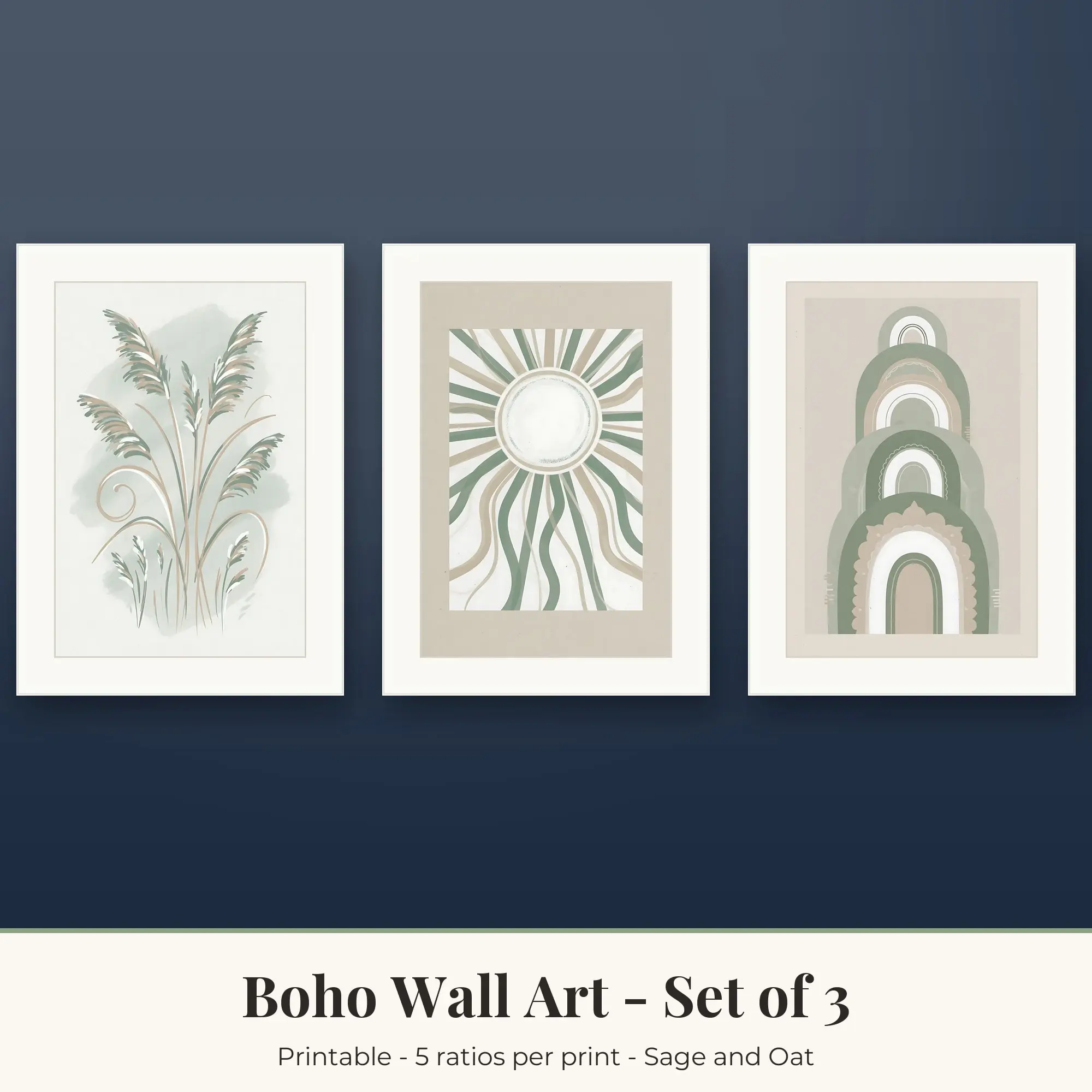 Boho Set of 3: Abstract Sun, Sage and Oat, preview 1 of 2