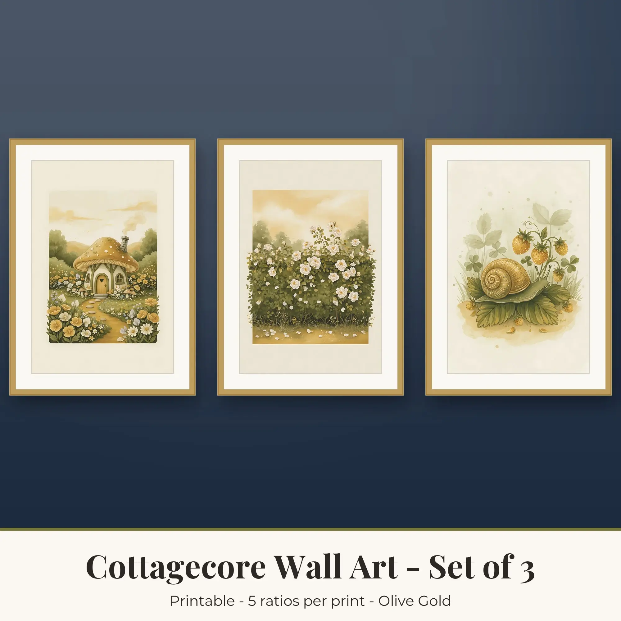 Cottagecore Set of 3: Mushroom Cottage, Olive Gold preview