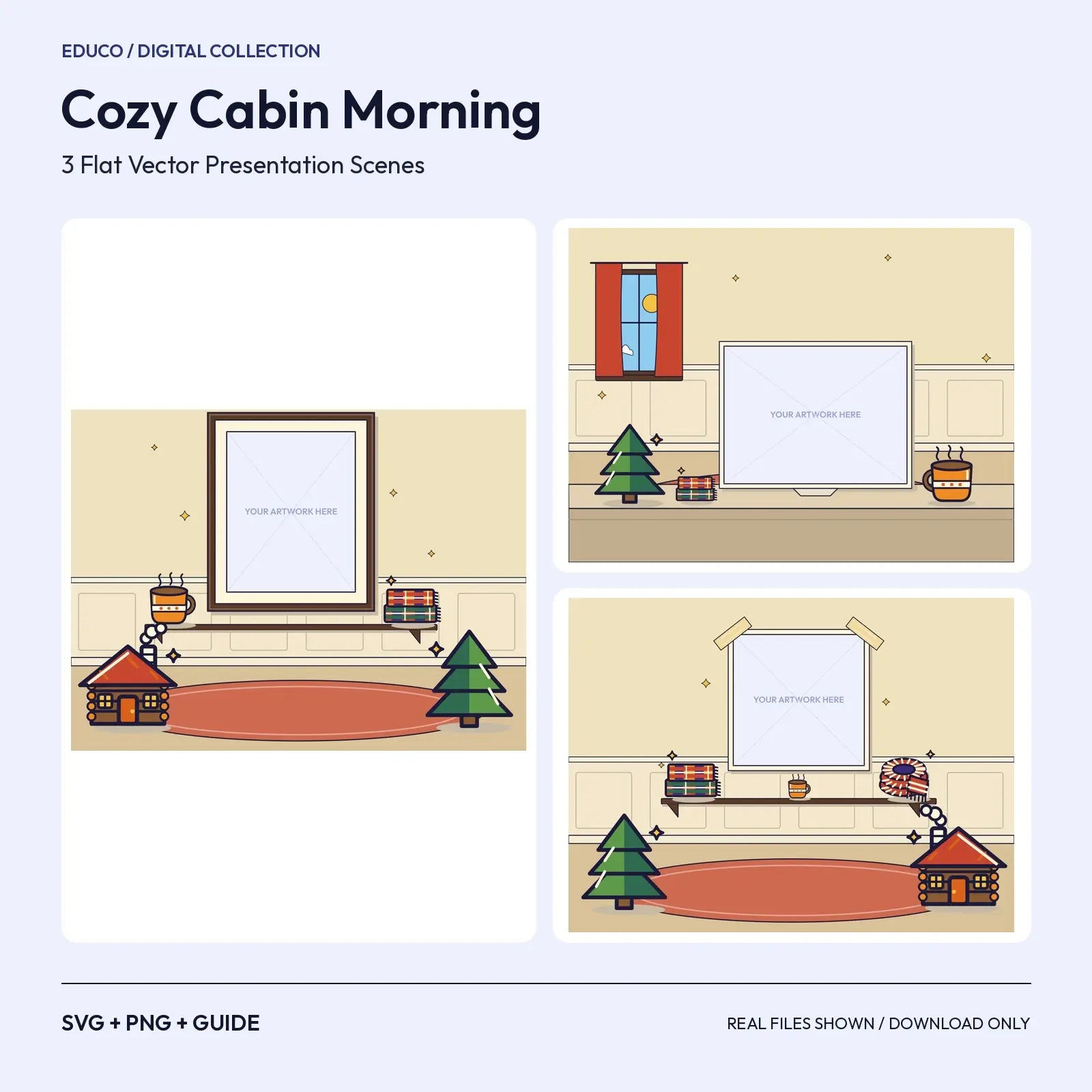 Cozy Cabin Morning – 3 Flat Vector Fall Presentation Scenes preview