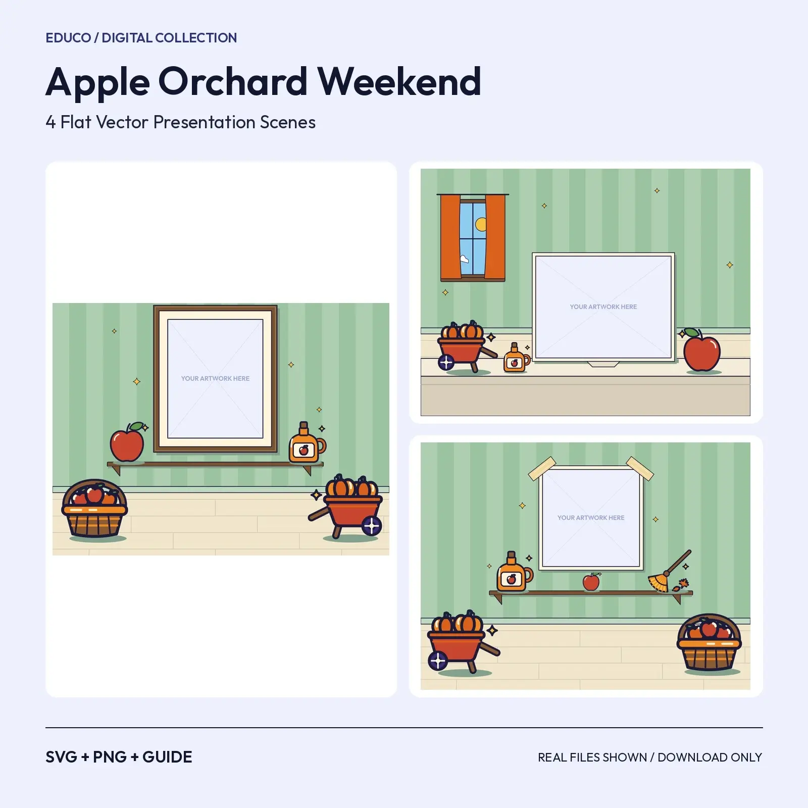 Apple Orchard Weekend – 4 Flat Vector Fall Presentation Scenes preview