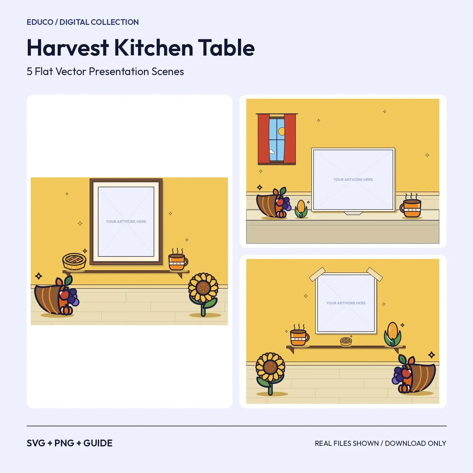 Harvest Kitchen Table – 5 Flat Vector Fall Presentation Scenes preview