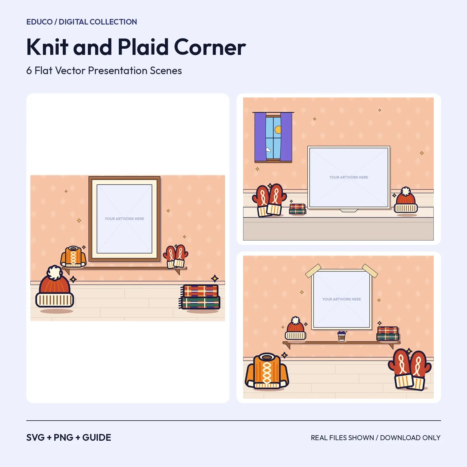 Knit and Plaid Corner – 6 Flat Vector Fall Presentation Scenes preview