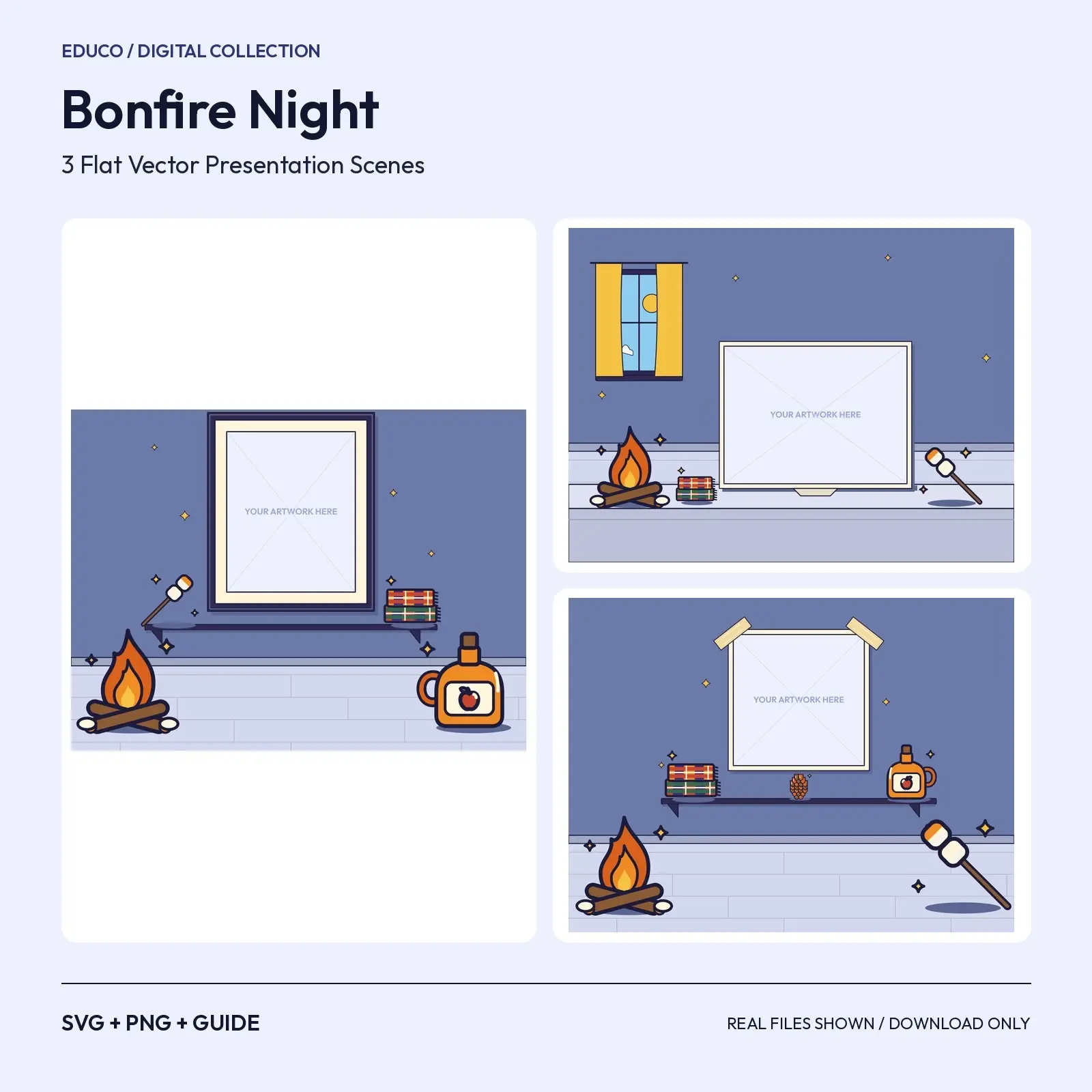 Bonfire Night – 3 Flat Vector Fall Presentation Scenes preview