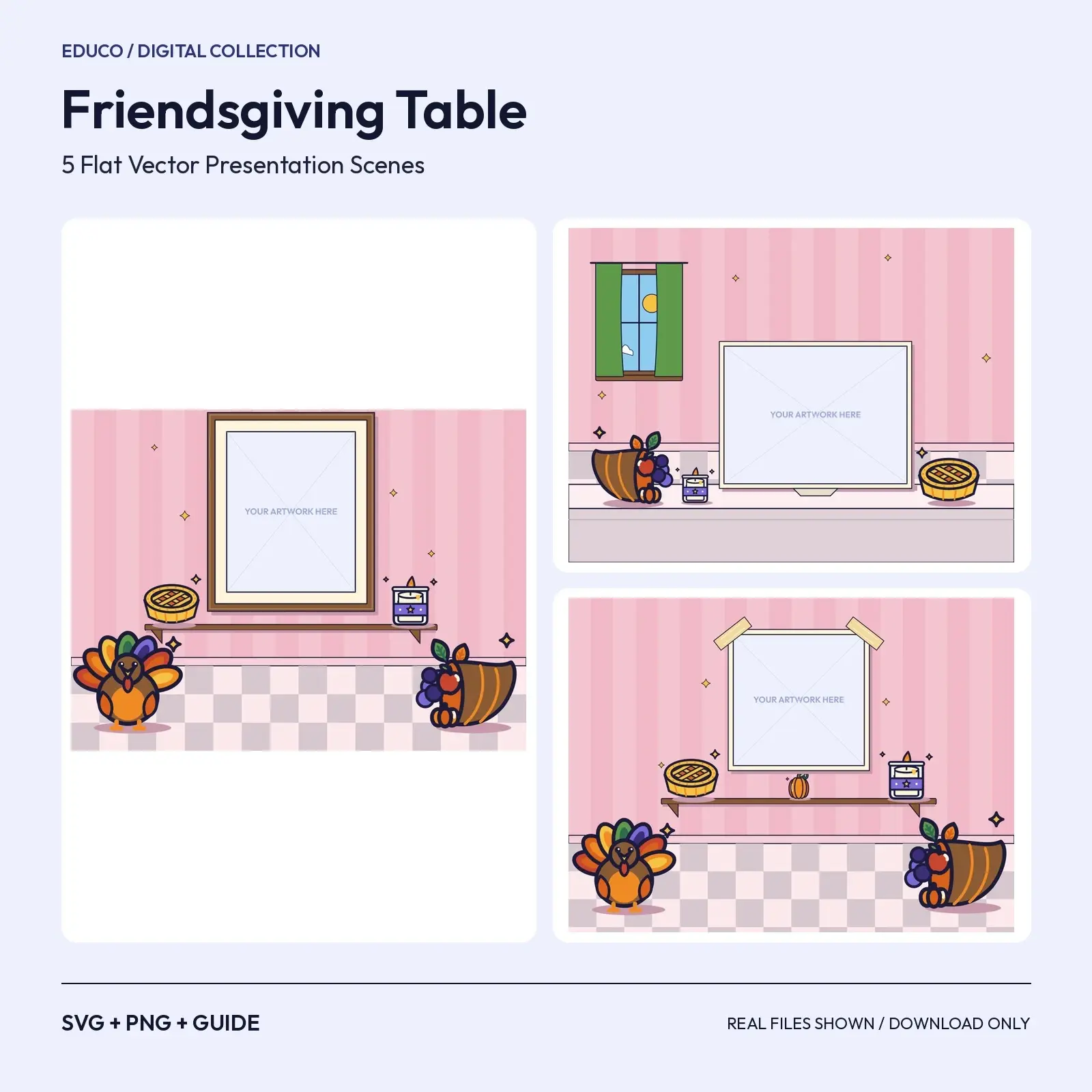 Friendsgiving Table – 5 Flat Vector Fall Presentation Scenes preview