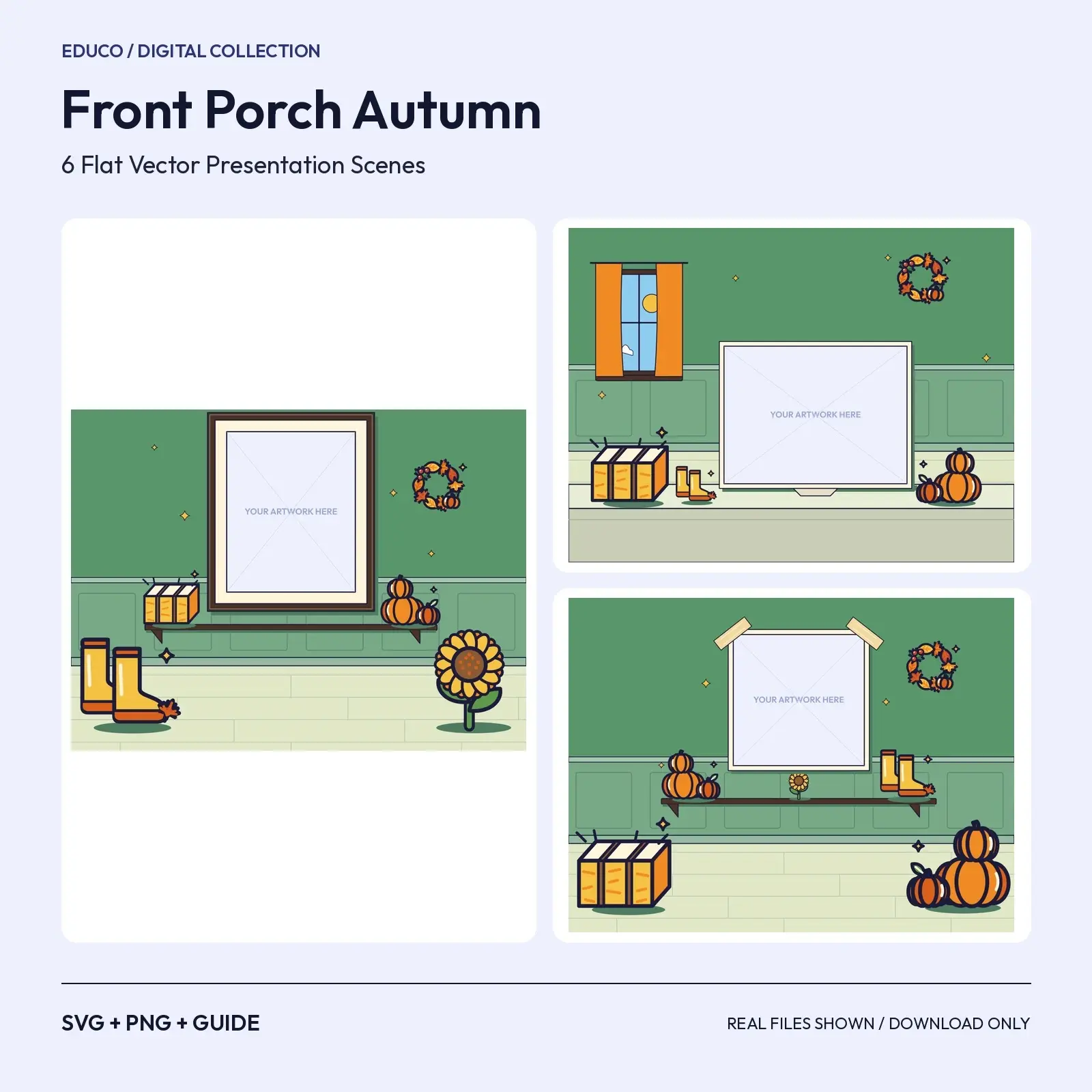 Front Porch Autumn – 6 Flat Vector Fall Presentation Scenes preview