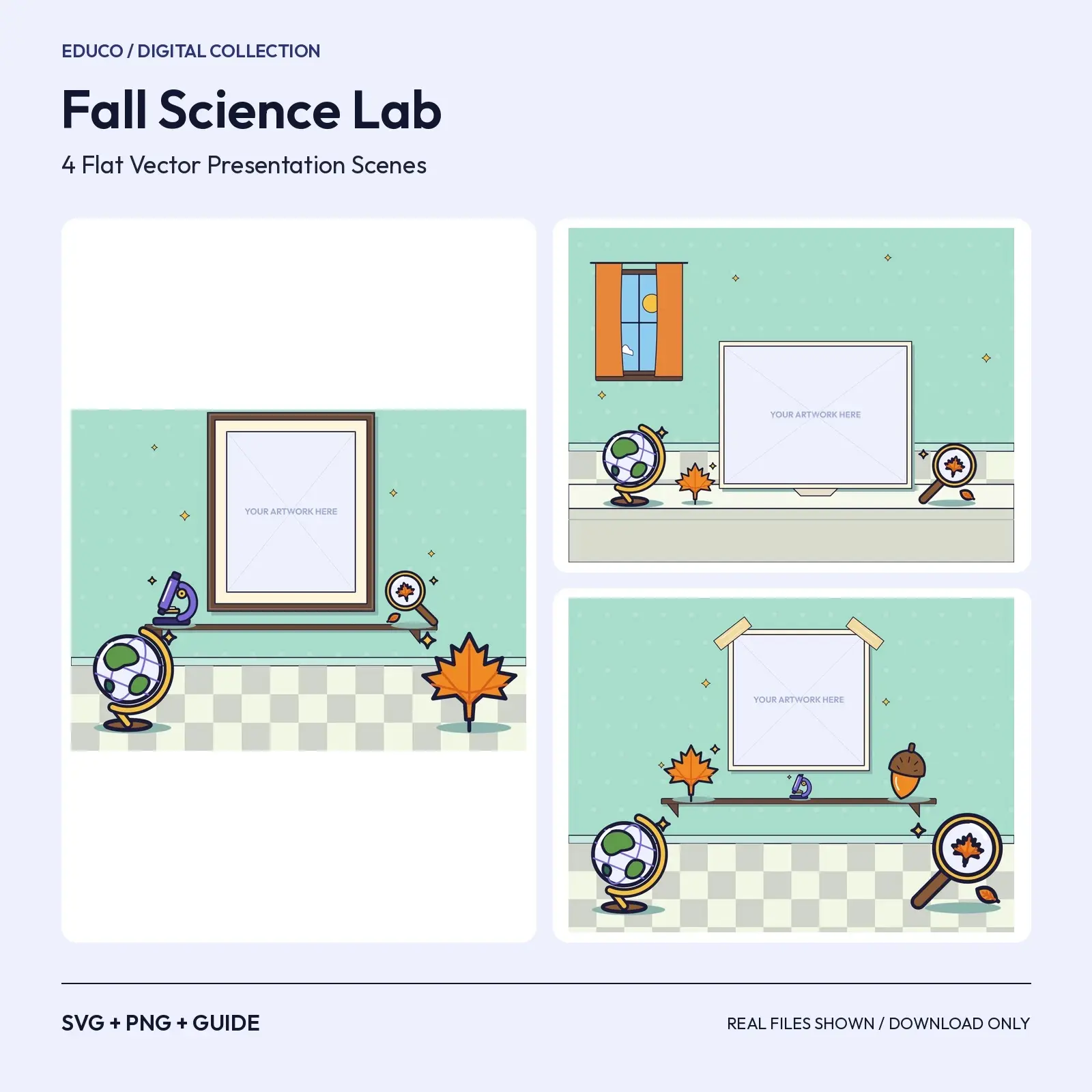 Fall Science Lab – 4 Flat Vector Autumn Classroom Presentation Scenes preview