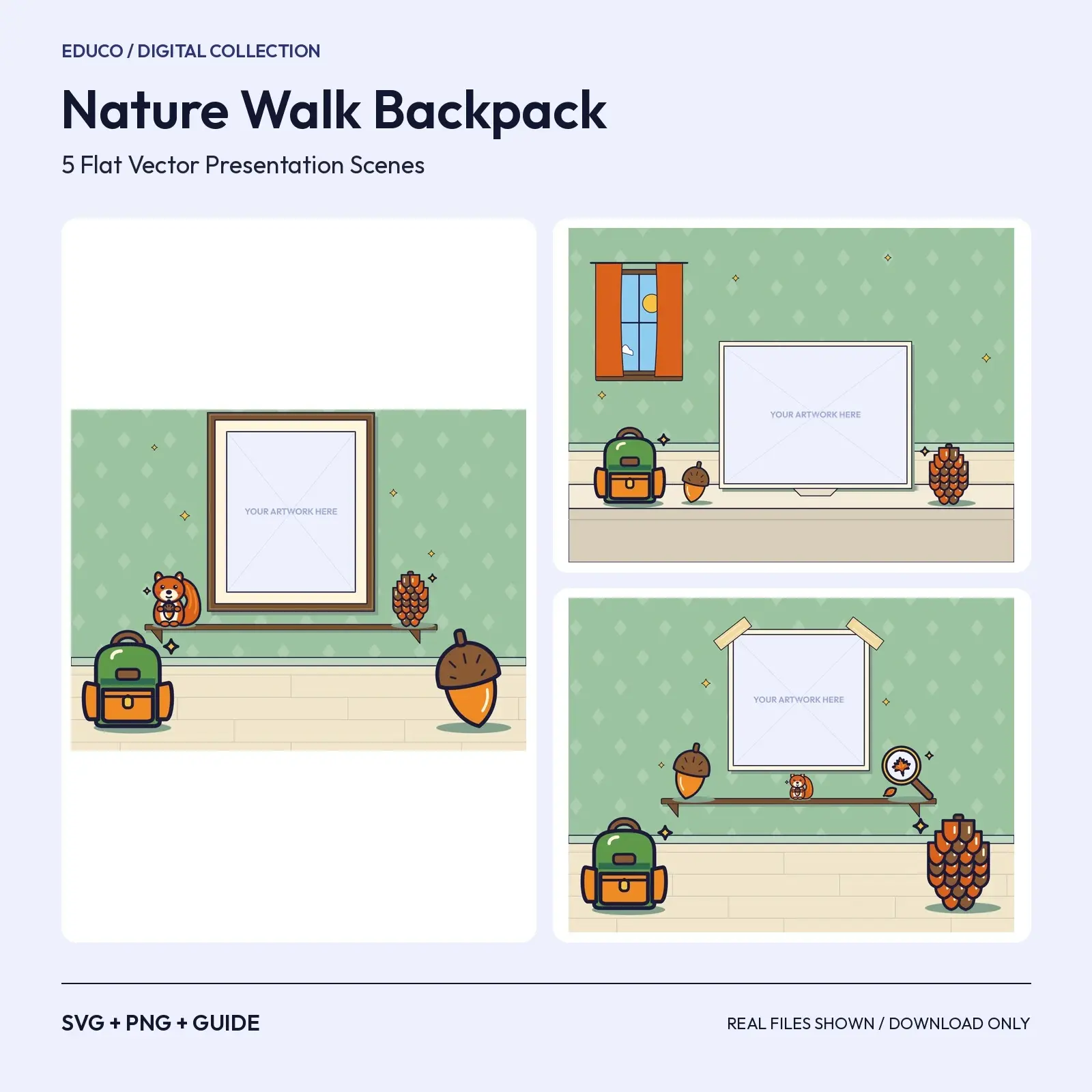 Nature Walk Backpack – 5 Flat Vector Autumn Classroom Presentation Scenes preview