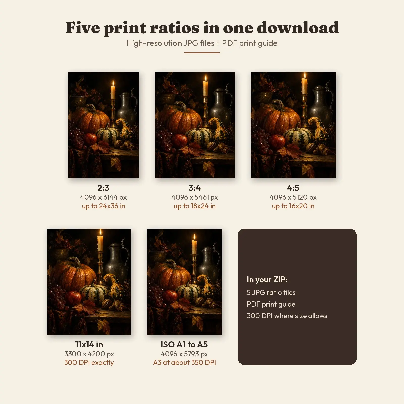 Candlelit Gourd and Pumpkin Still Life Printable Art, Dark Old Master Style Autumn Painting, preview 3 of 4