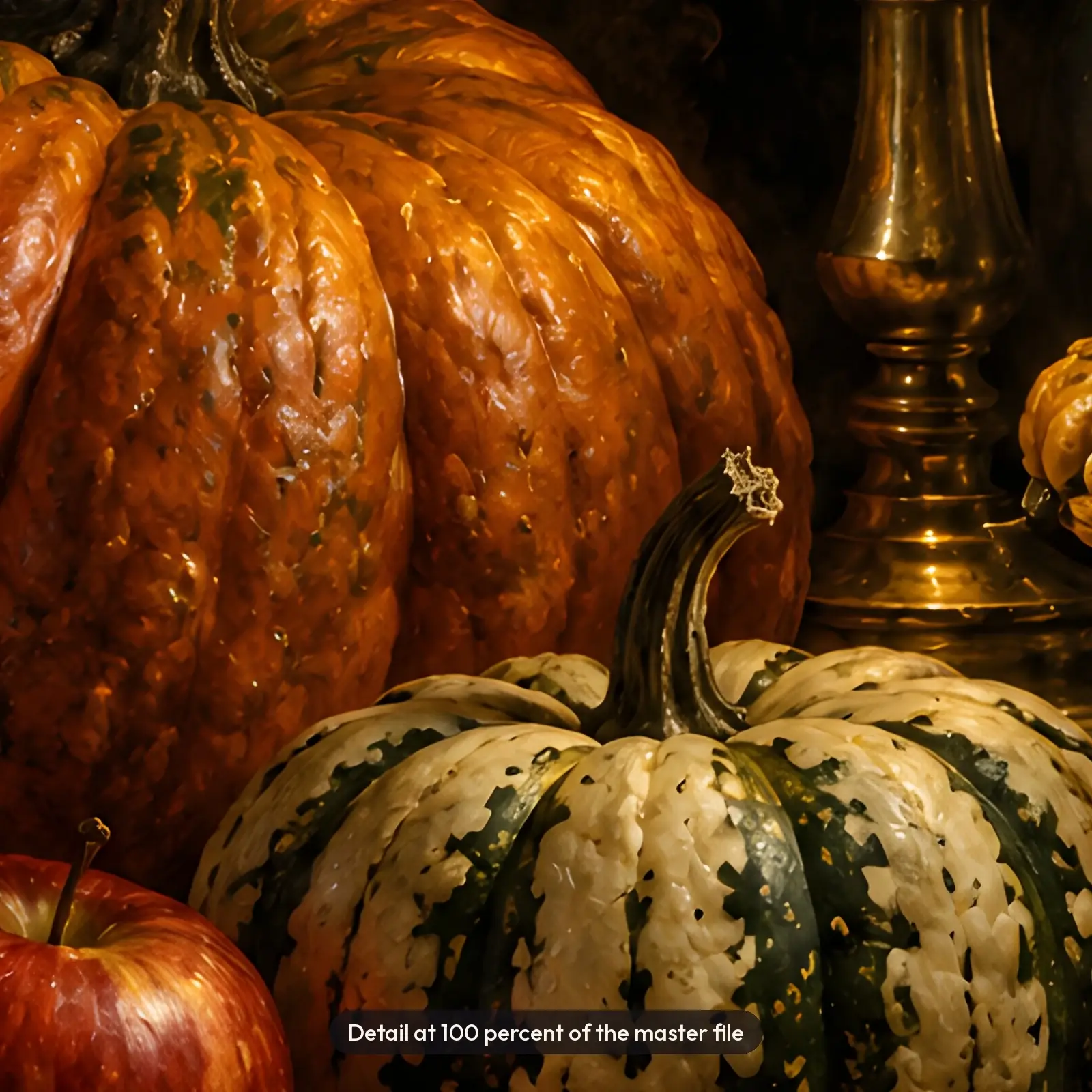 Candlelit Gourd and Pumpkin Still Life Printable Art, Dark Old Master Style Autumn Painting, preview 4 of 4