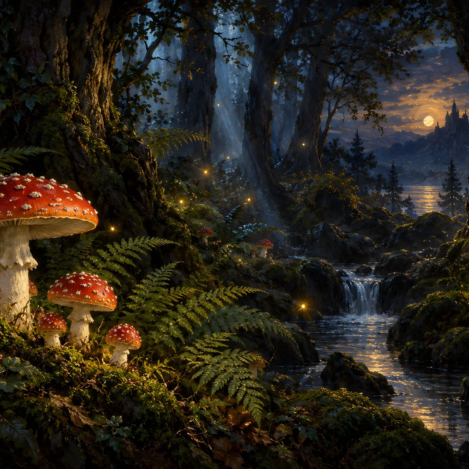 Fly Agaric Mushroom Glade Painting, Printable Forest Wall Art for Witchy Decor preview