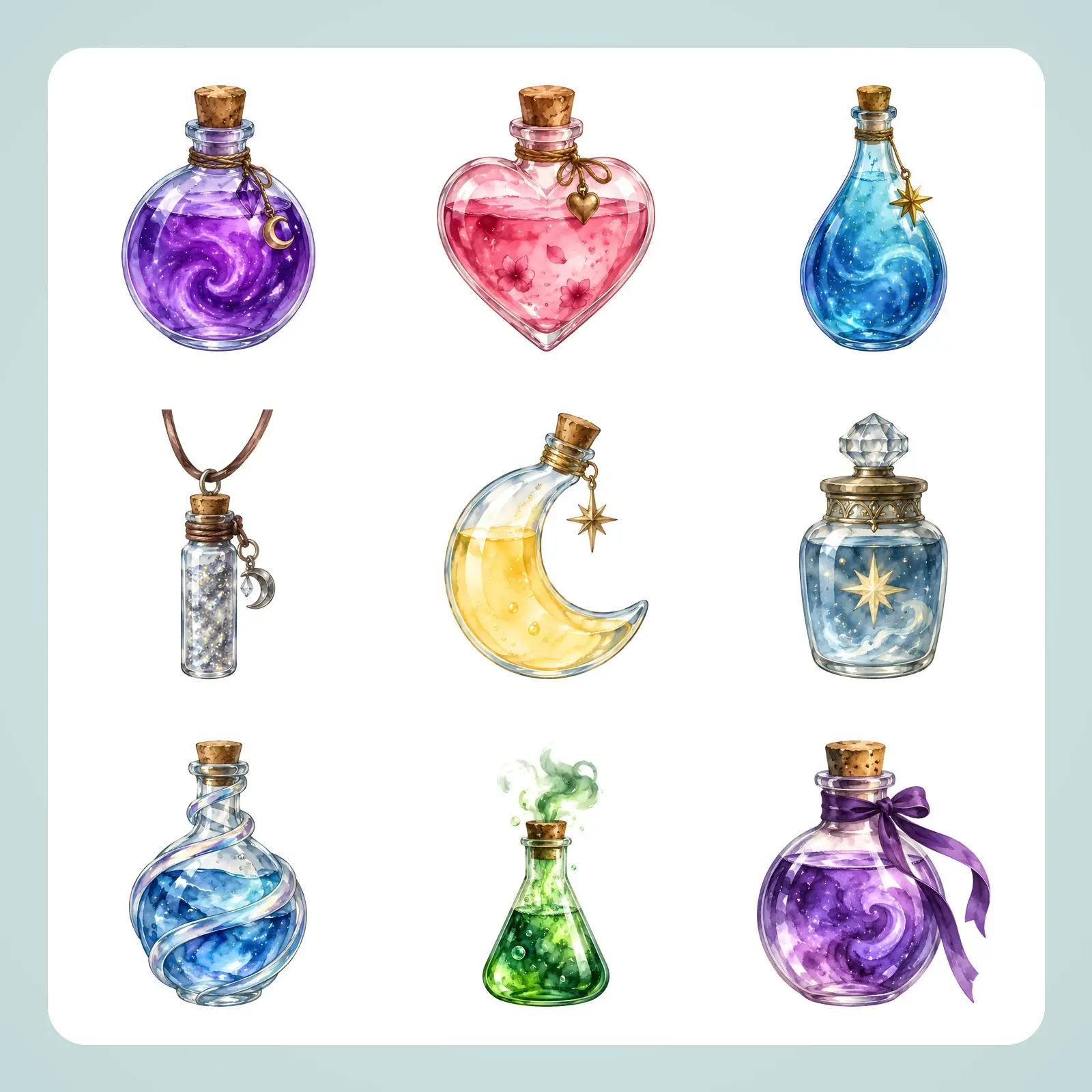 Potion Bottles Clip Art – 16 Watercolor Witchy PNG Illustrations preview