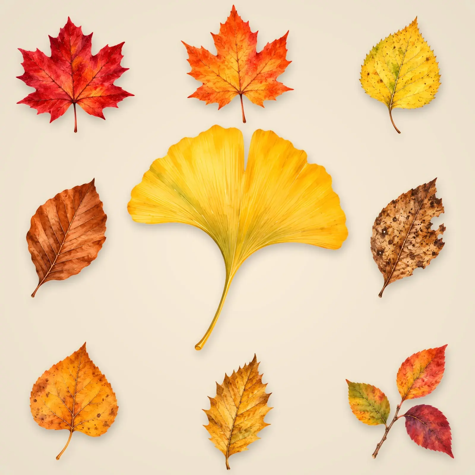 Autumn Leaves Clip Art – 16 Watercolor Maple, Oak and Birch PNG Leaves preview