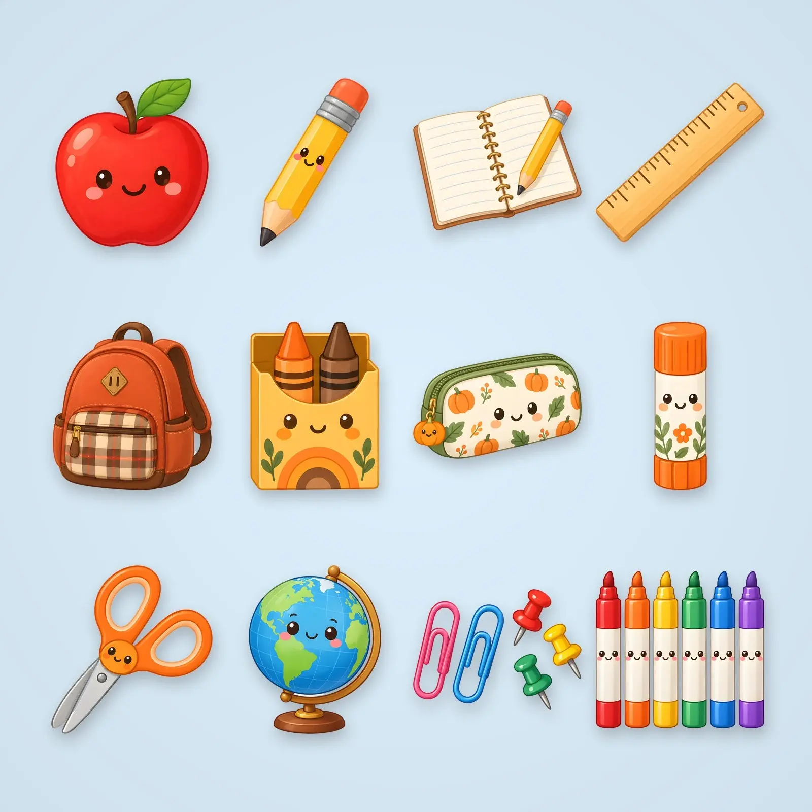 Fall School Supplies Clip Art – 16 Flat Cute Back-to-School Autumn PNGs preview