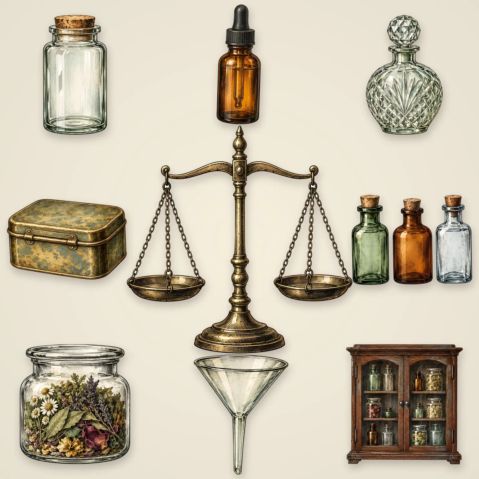 Apothecary Jars and Bottles Clip Art – 12 Vintage Engraved PNGs preview