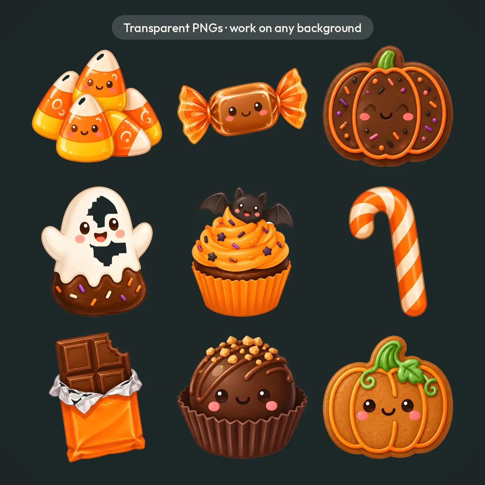 Candy Corn and Halloween Sweets Clip Art – 16 Flat Cute PNG Treats, preview 4 of 4