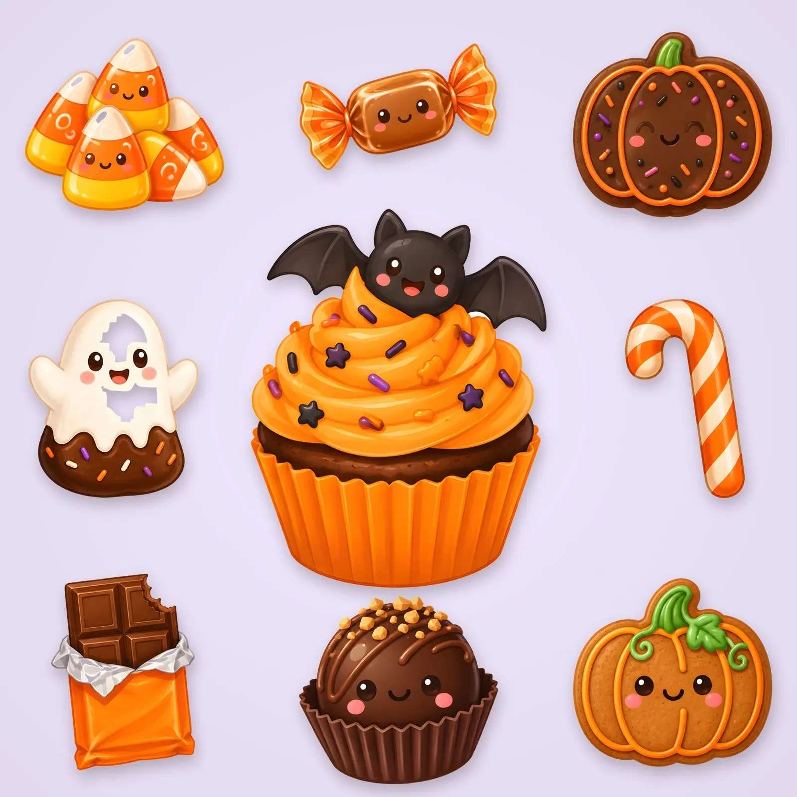 Candy Corn and Halloween Sweets Clip Art – 16 Flat Cute PNG Treats, preview 1 of 4
