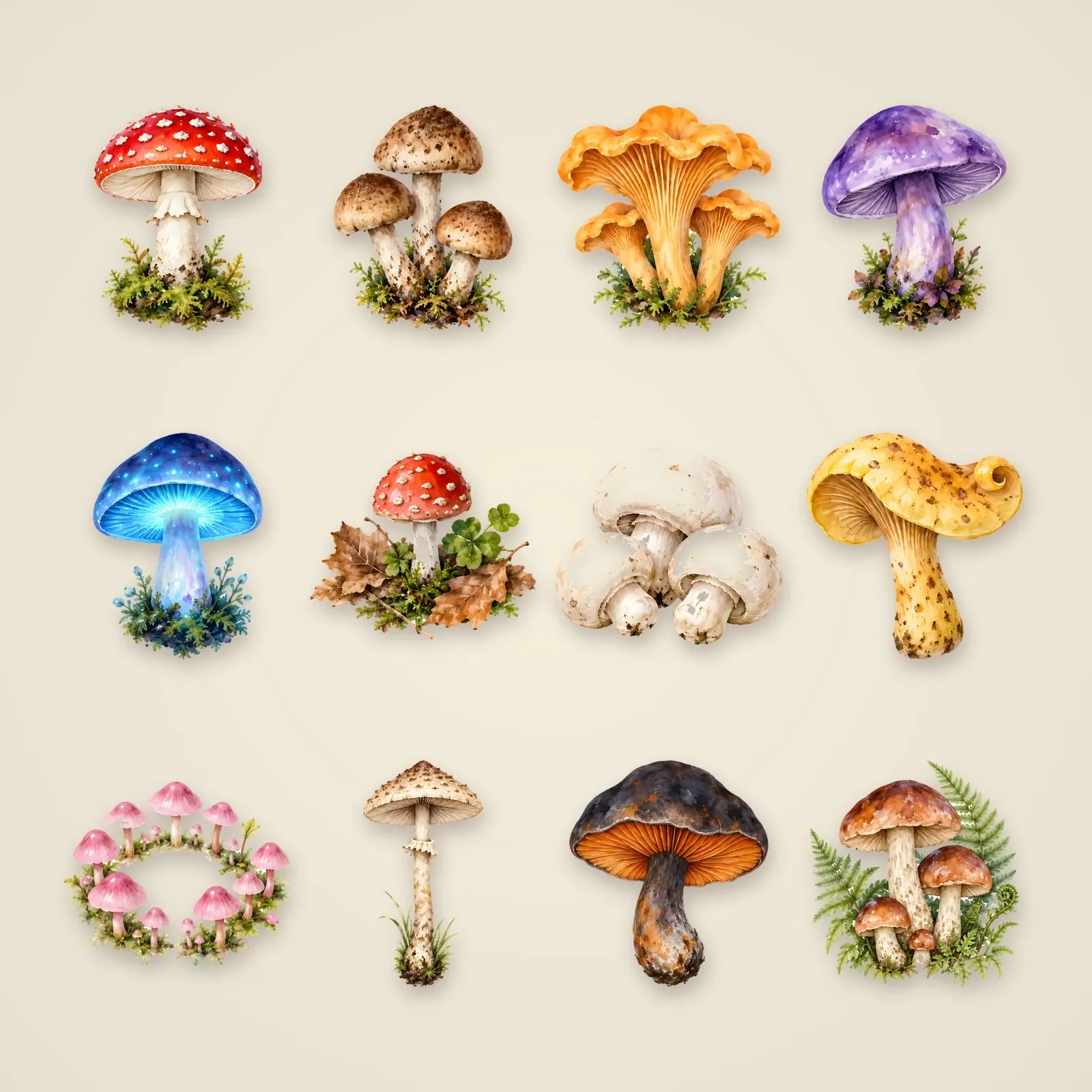 Magic Mushrooms Clip Art – 16 Watercolor Toadstool Illustrations preview