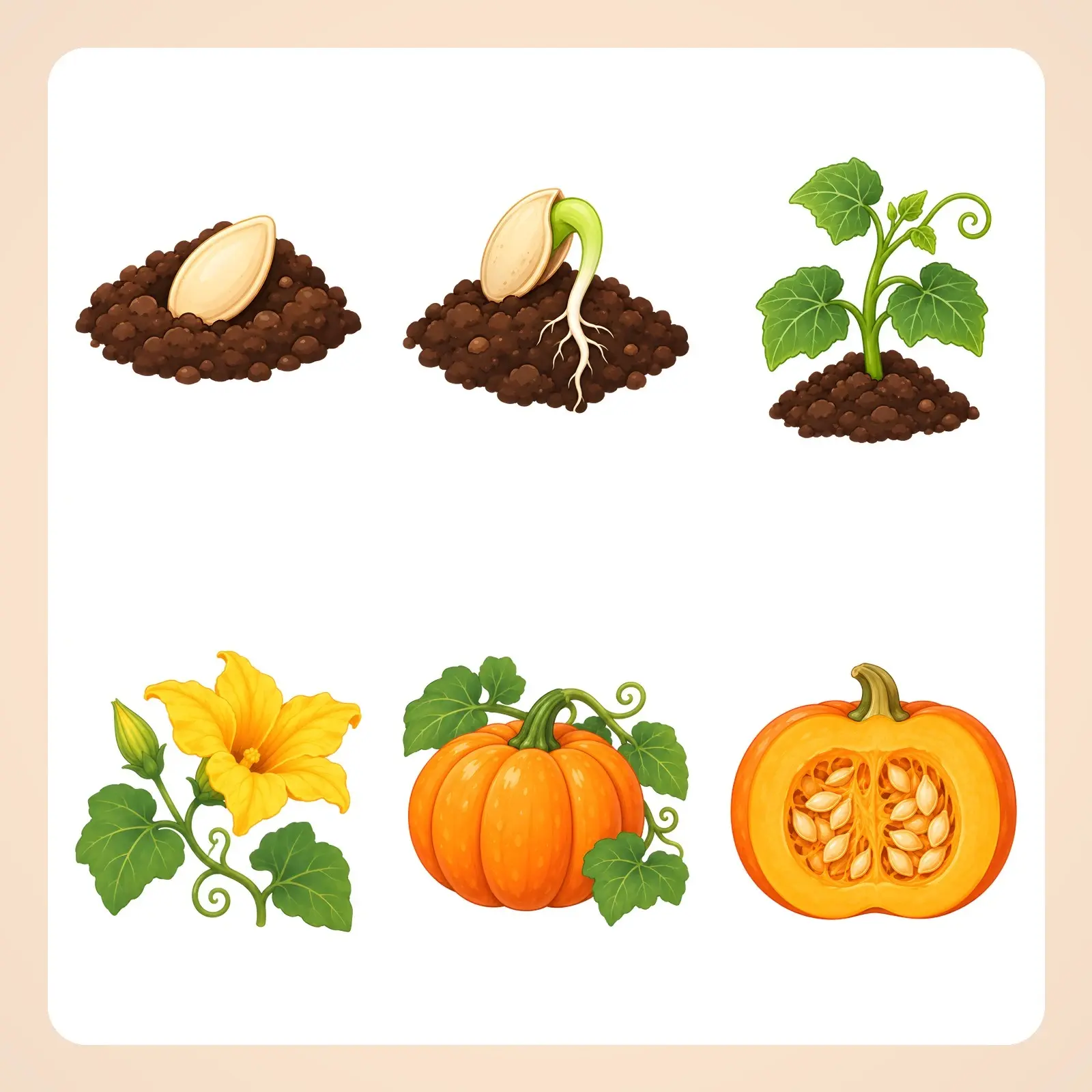 Pumpkin Life Cycle Clip Art – 8 Flat Illustrated Stages for Science Lessons preview