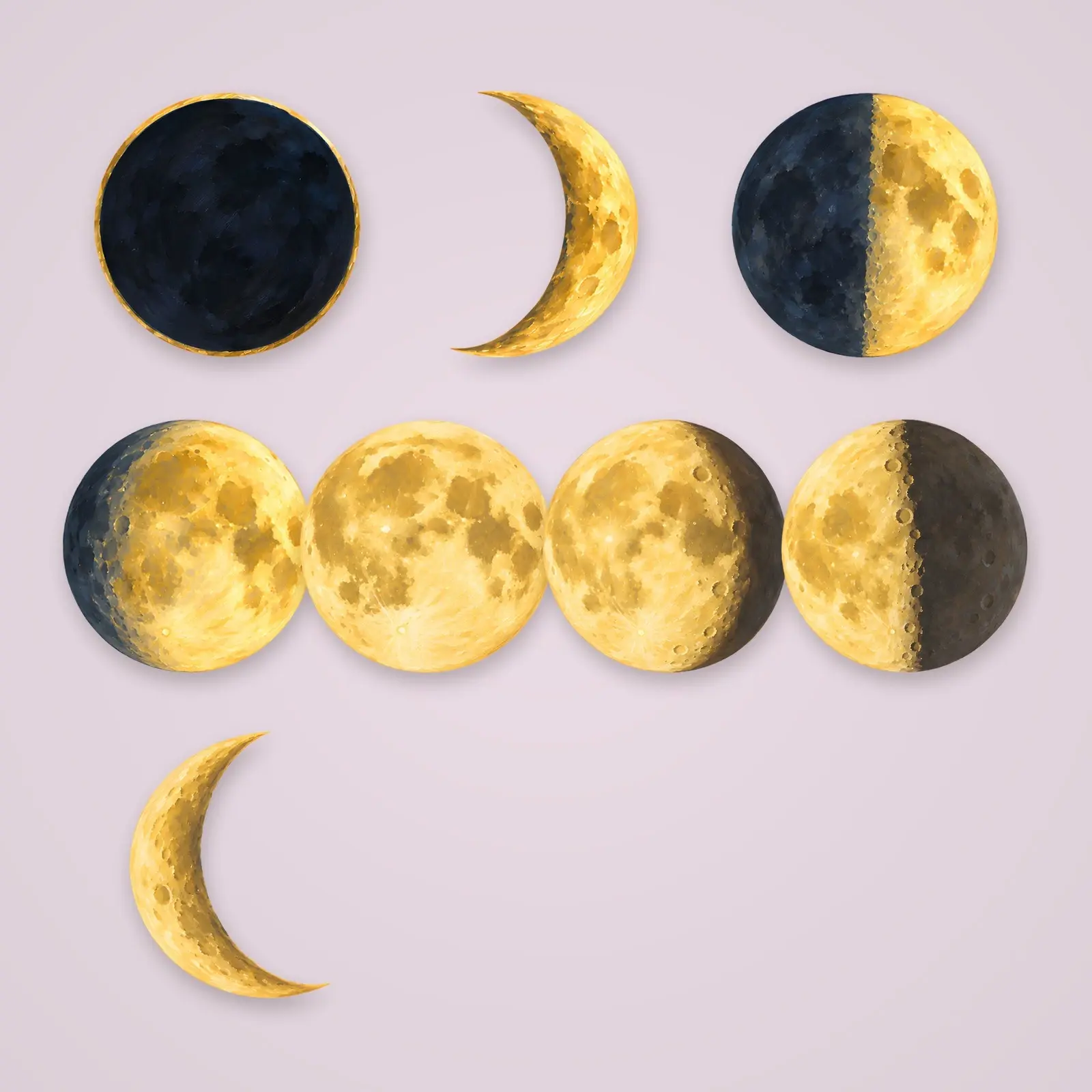 Moon Phases Clip Art – 8 Gouache Lunar Cycle Illustrations preview