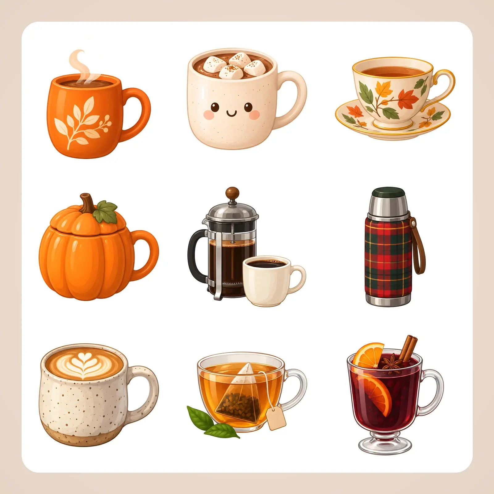 Cozy Mugs and Warm Drinks Clip Art – 12 Flat Cute Fall PNGs preview