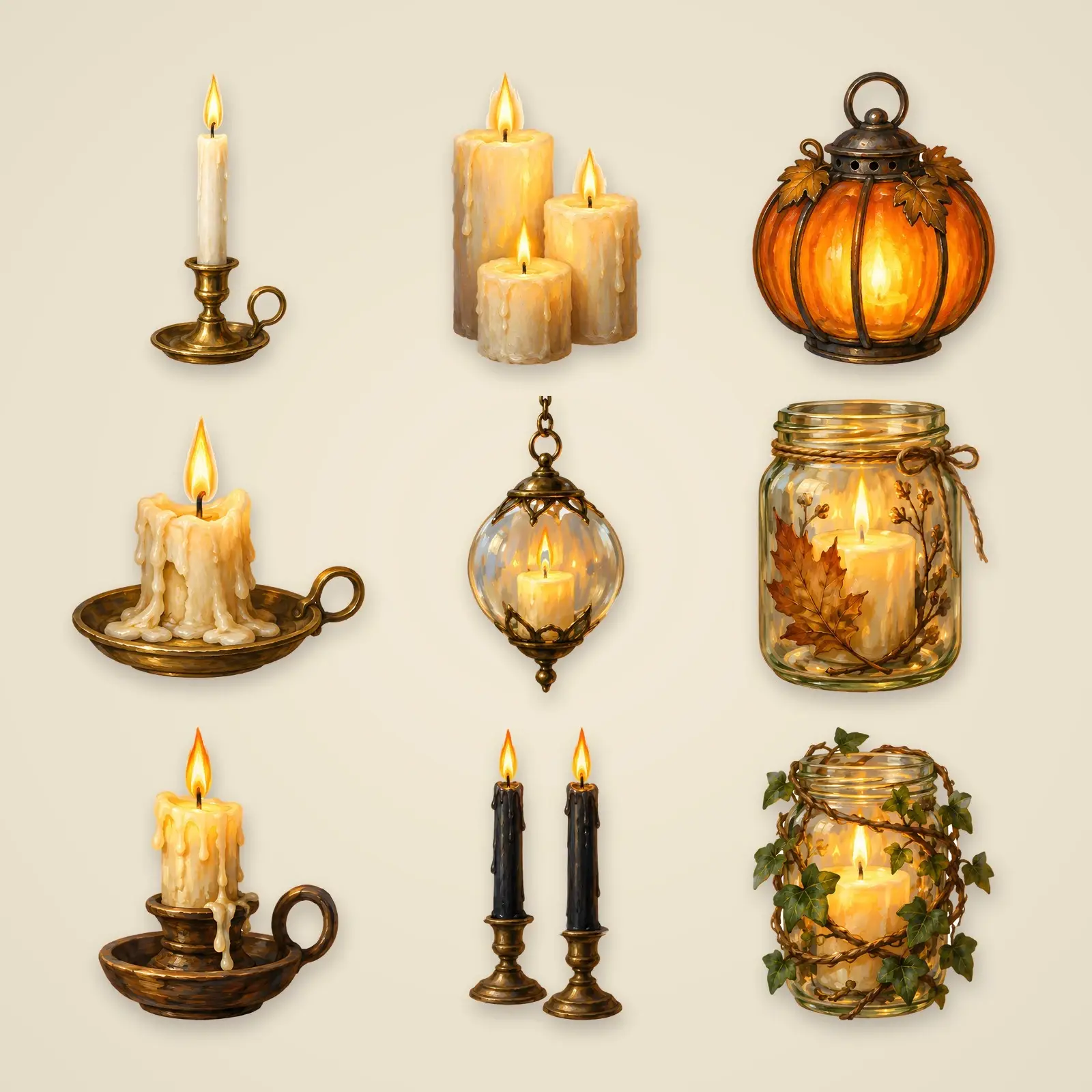 Candlelight and Lanterns Clip Art – 12 Oil Painted Glowing Light PNGs preview