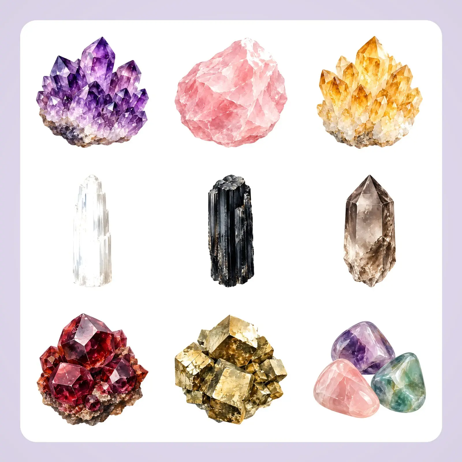 Crystals and Gemstones Clip Art – 16 Watercolor Minerals preview