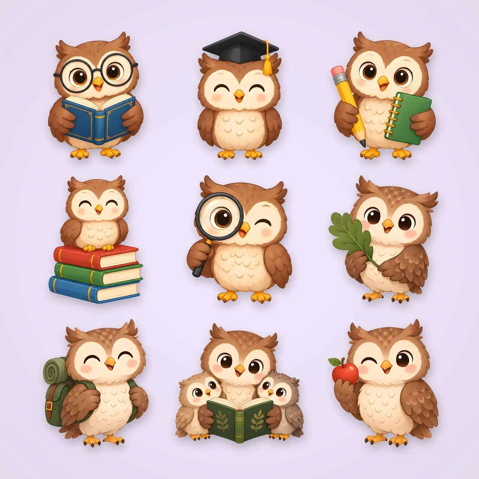 Owl Teacher Clip Art – 10 Flat Cute Owls Reading, Writing and Learning preview