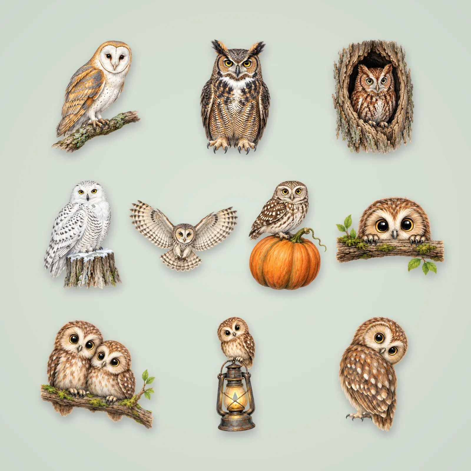 Night Owls Clip Art – 10 Colored Pencil Owl Illustrations preview