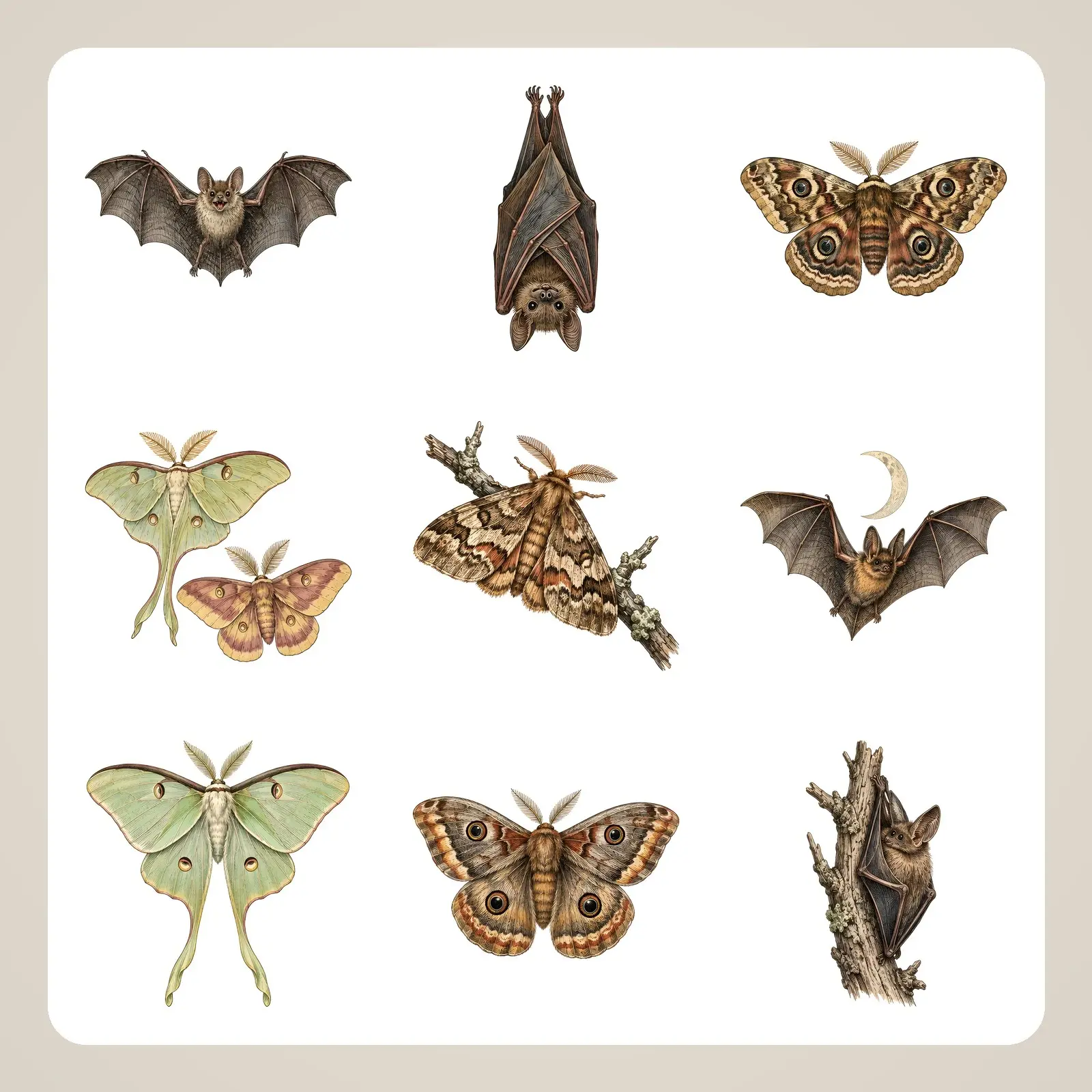 Victorian Bats and Moths Clip Art – 12 Engraved Night Creatures preview