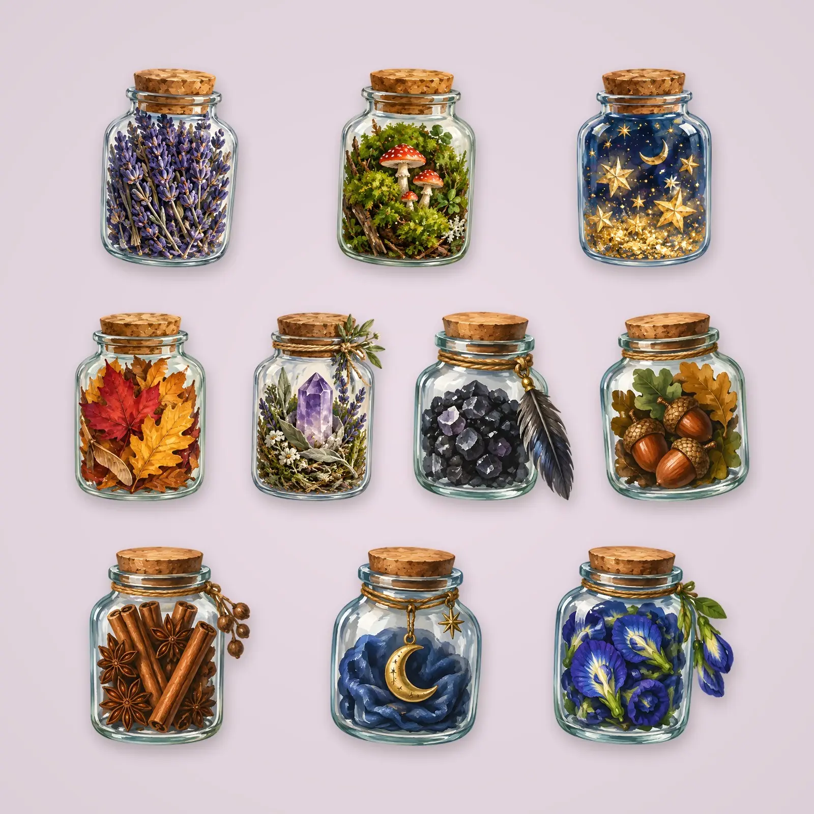 Spell Jars Clip Art – 12 Gouache Bottled Botanical Illustrations preview