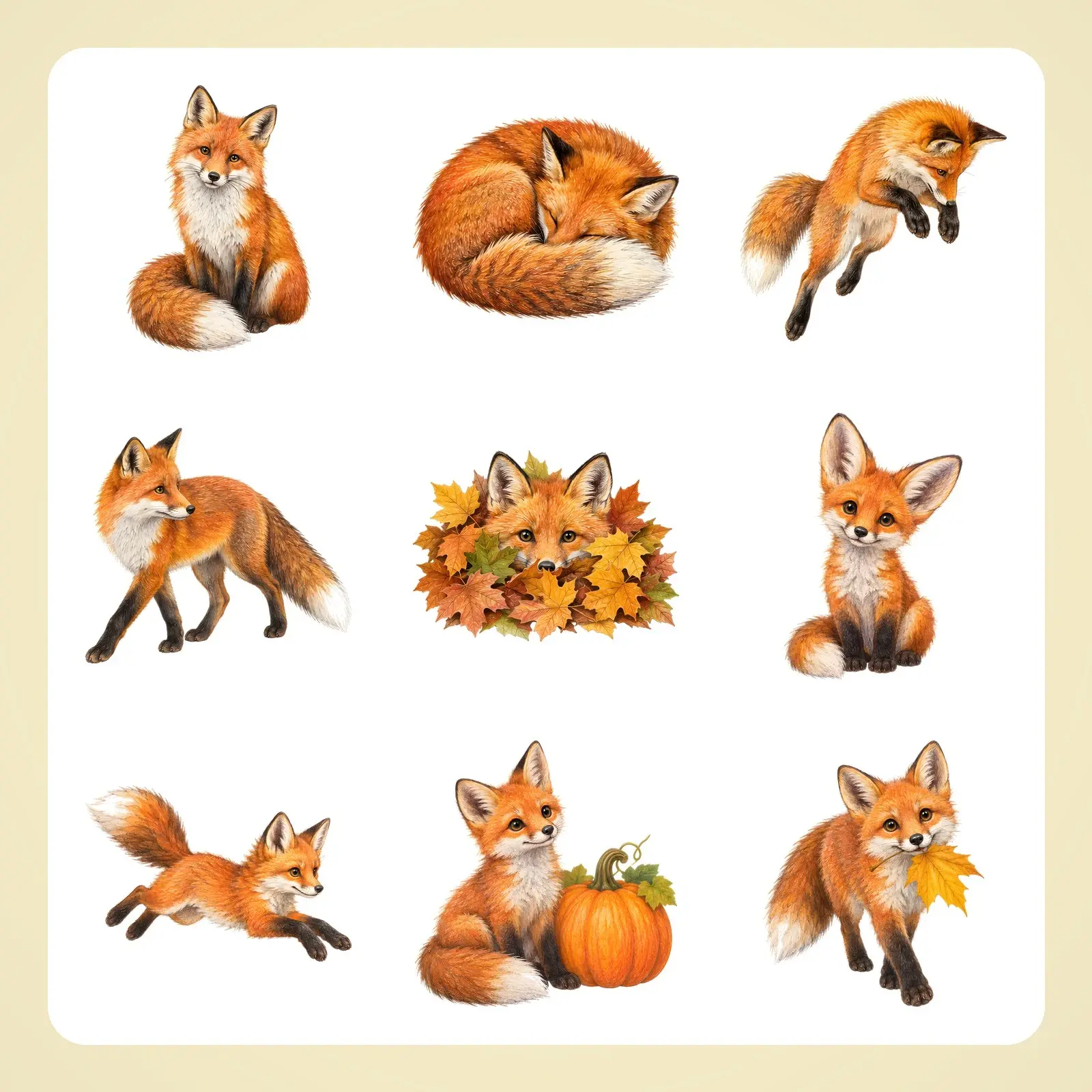 Woodland Foxes Clip Art – 10 Colored Pencil Autumn Fox Illustrations preview