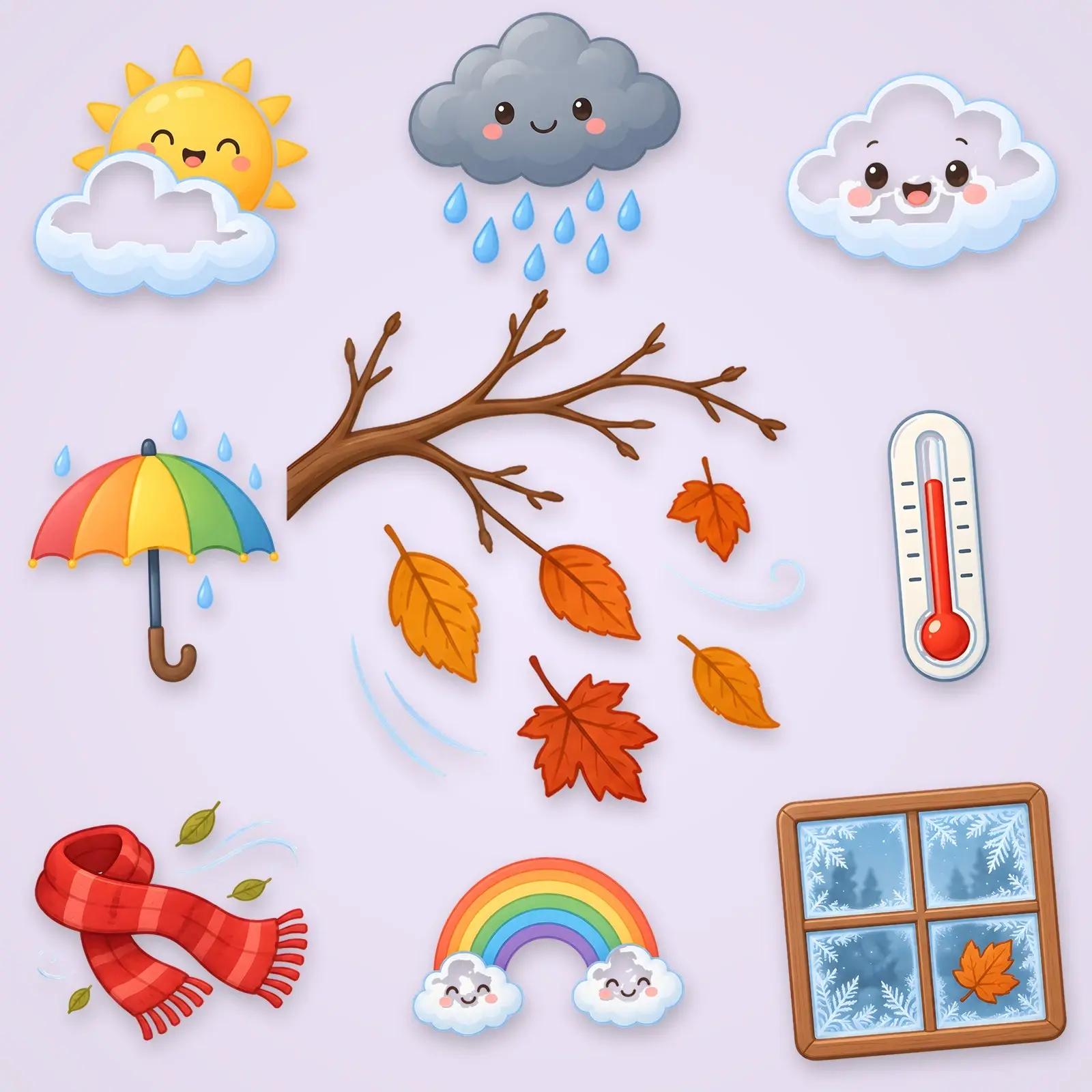 Fall Weather and Seasons Clip Art – 12 Flat Cute Weather Symbols preview