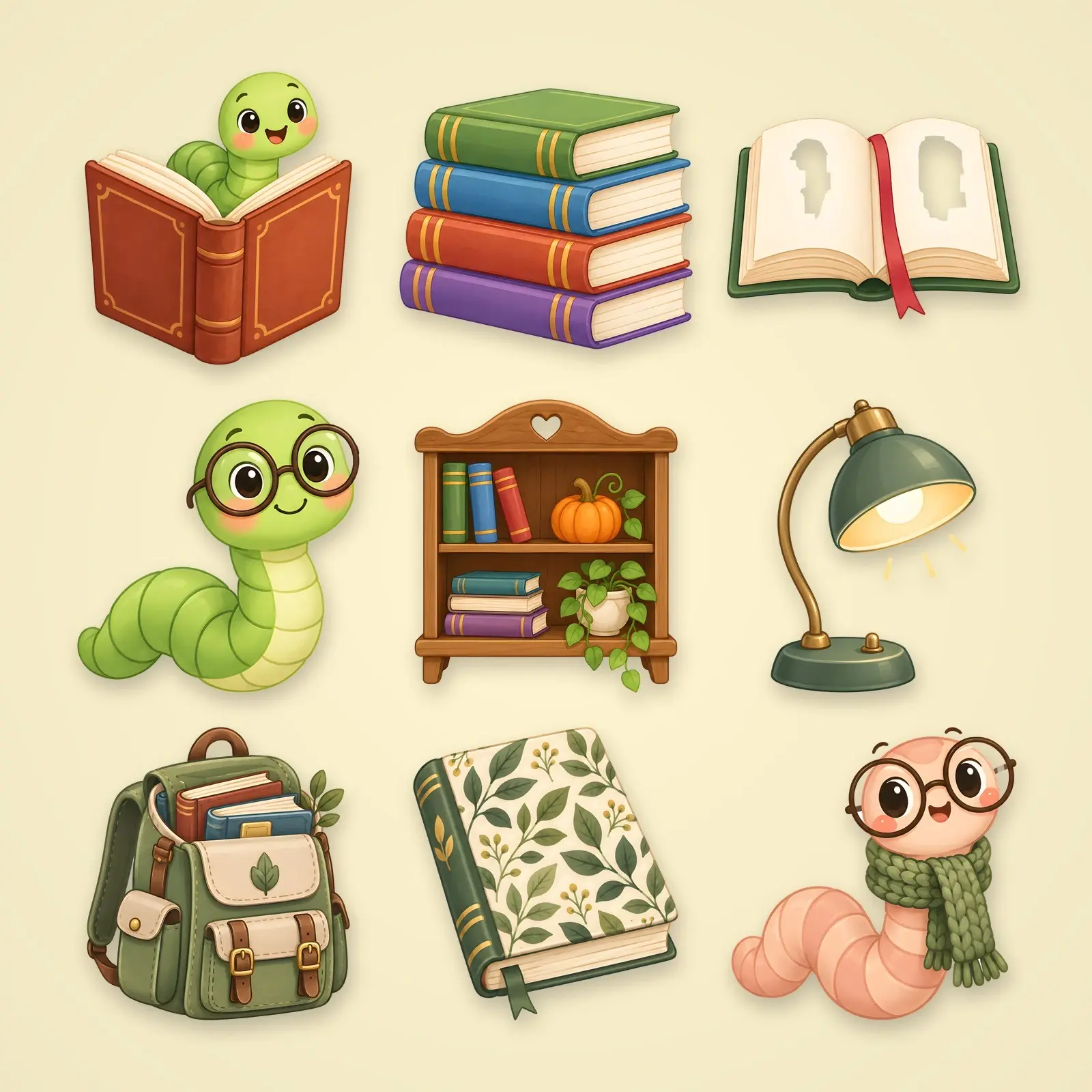 Bookworms and Library Corner Clip Art – 10 Flat Cute Reading Illustrations preview