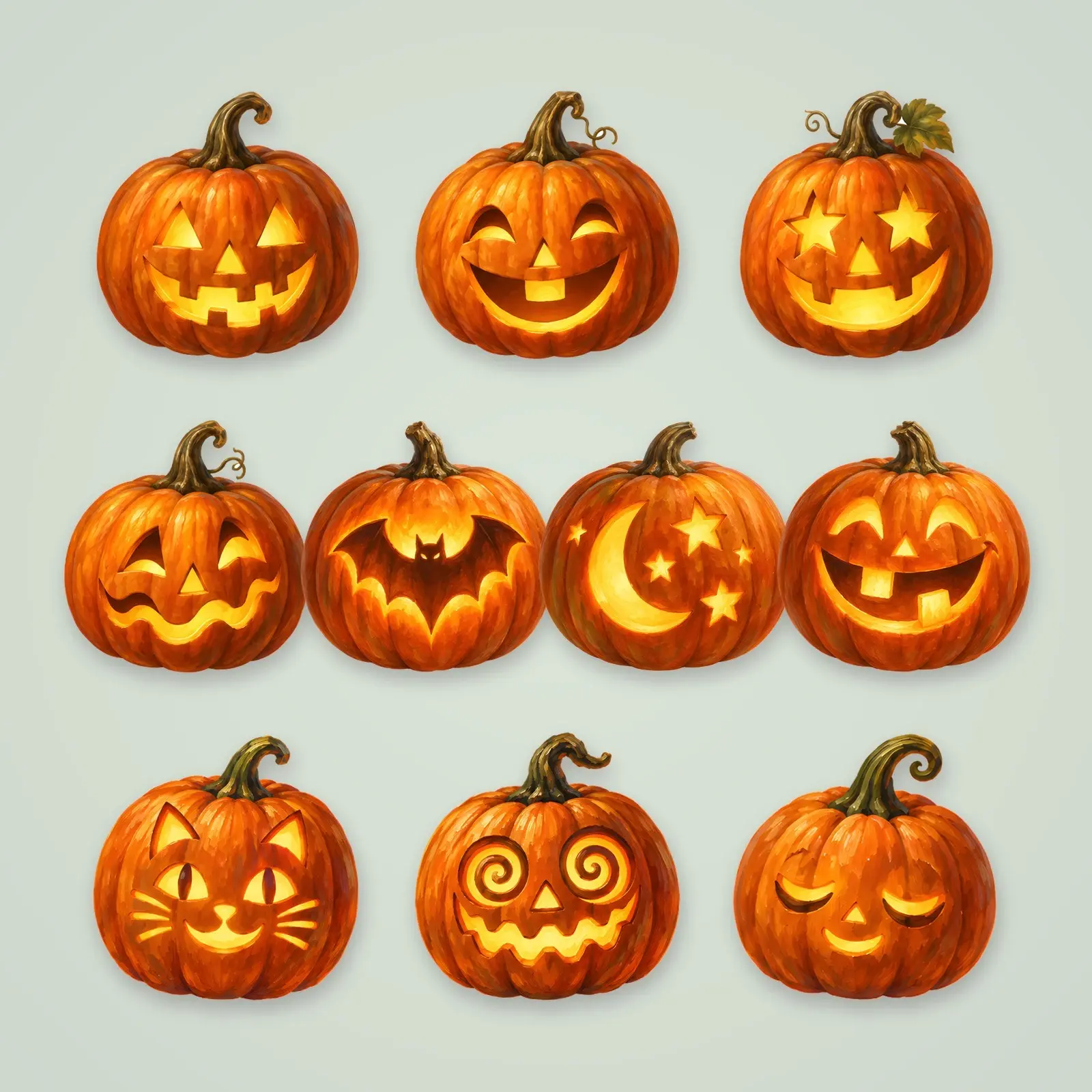 Carved Jack-o'-Lanterns Clip Art – 16 Vintage Oil Painted Pumpkins preview