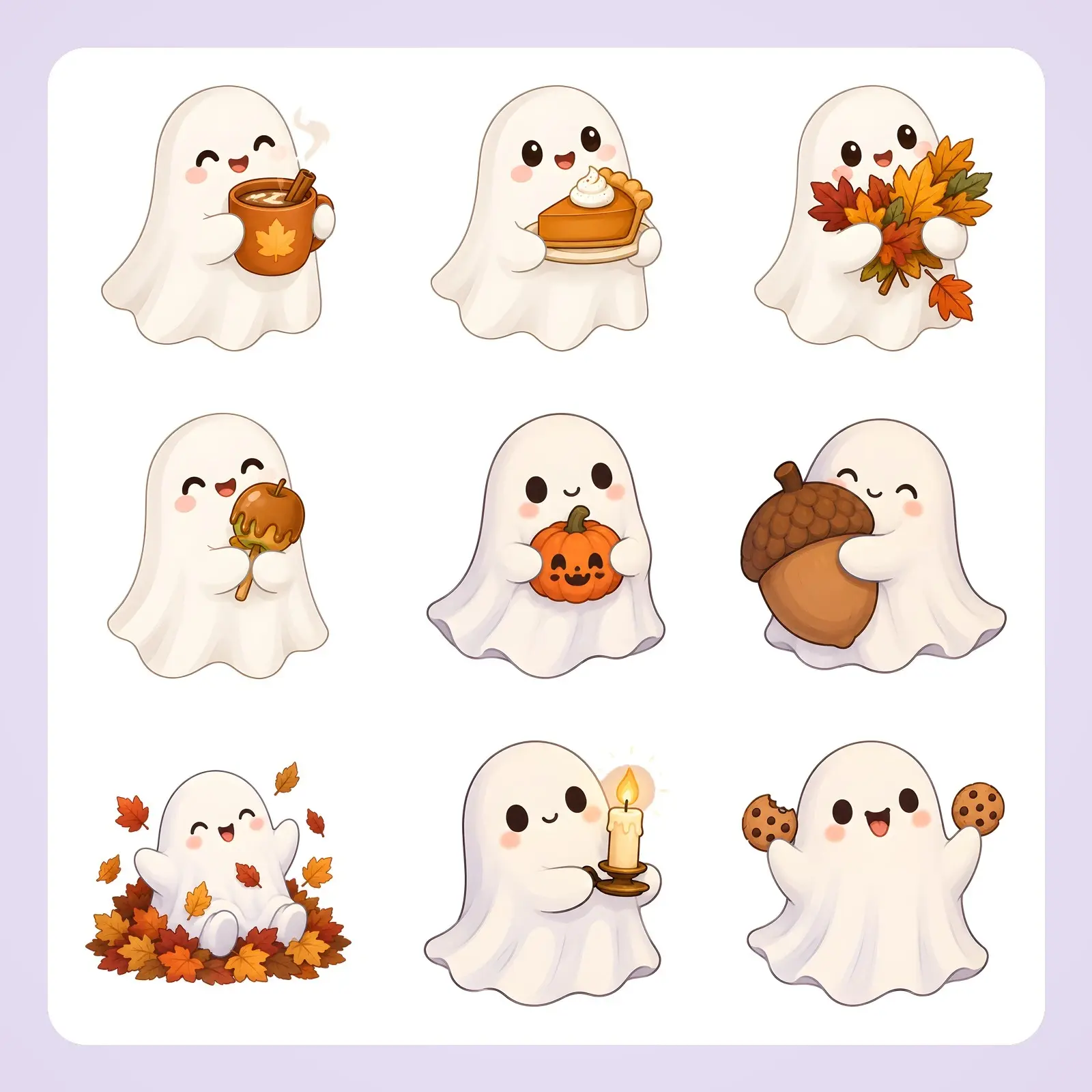 Ghosts With Autumn Treats Clip Art – 12 Cute Cozy Ghost PNGs preview