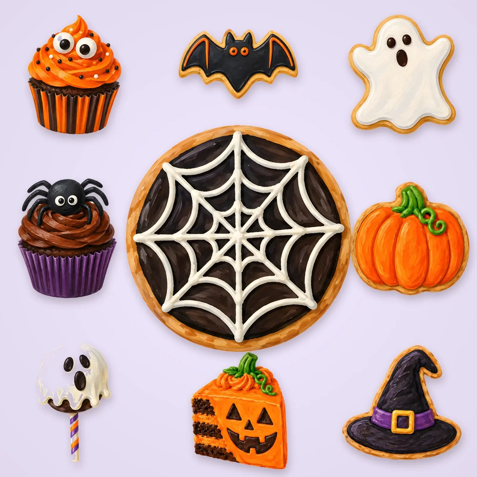 Halloween Cupcakes and Cookies Clip Art – 12 Gouache Bakery PNGs preview