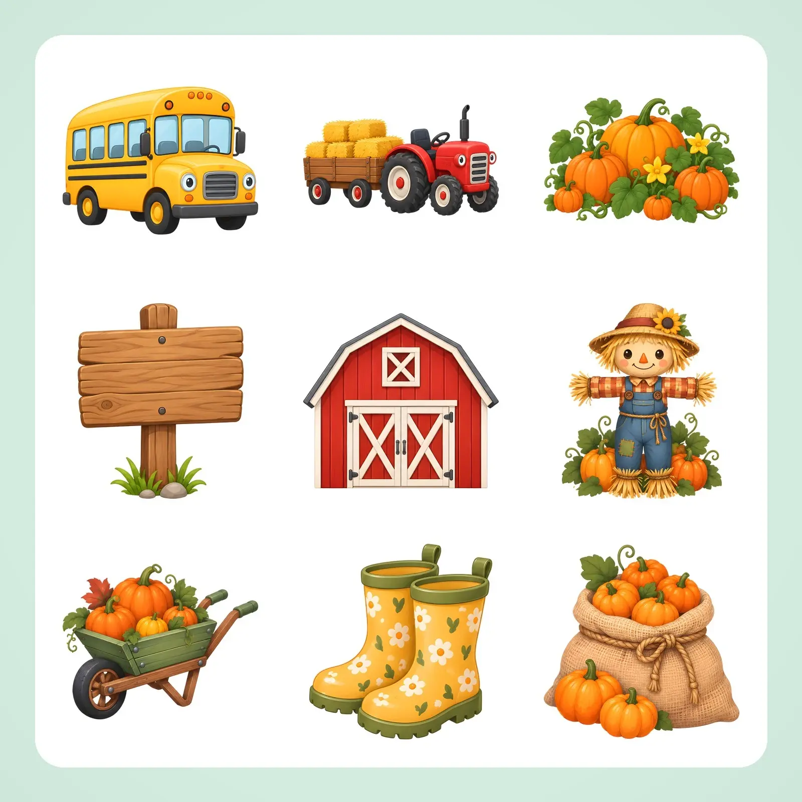 Pumpkin Patch Field Trip Clip Art – 10 Flat Cute Farm Visit Illustrations preview