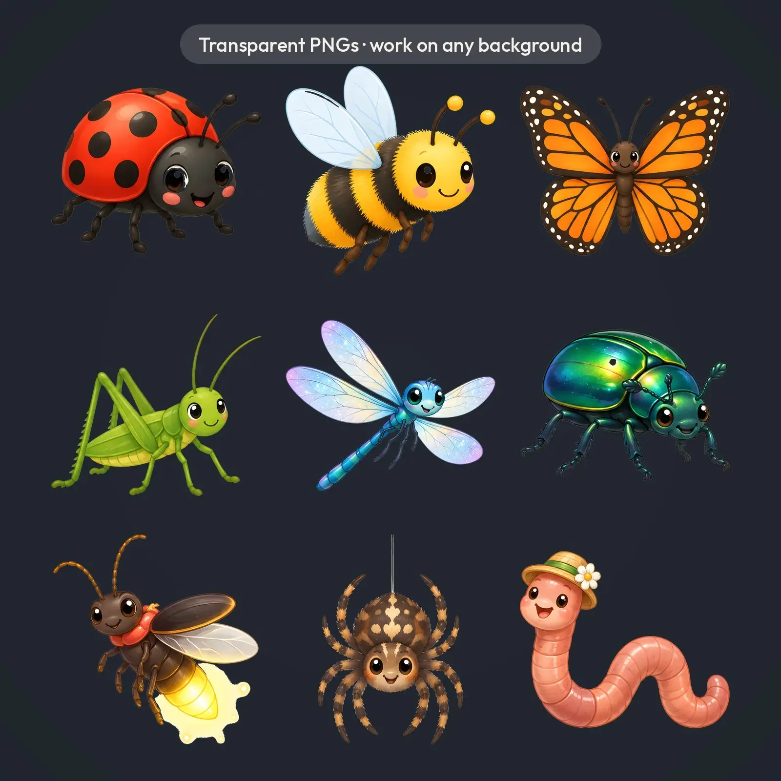 Friendly Fall Insects Clip Art – 12 Flat Cute Bugs and Butterflies, preview 4 of 4