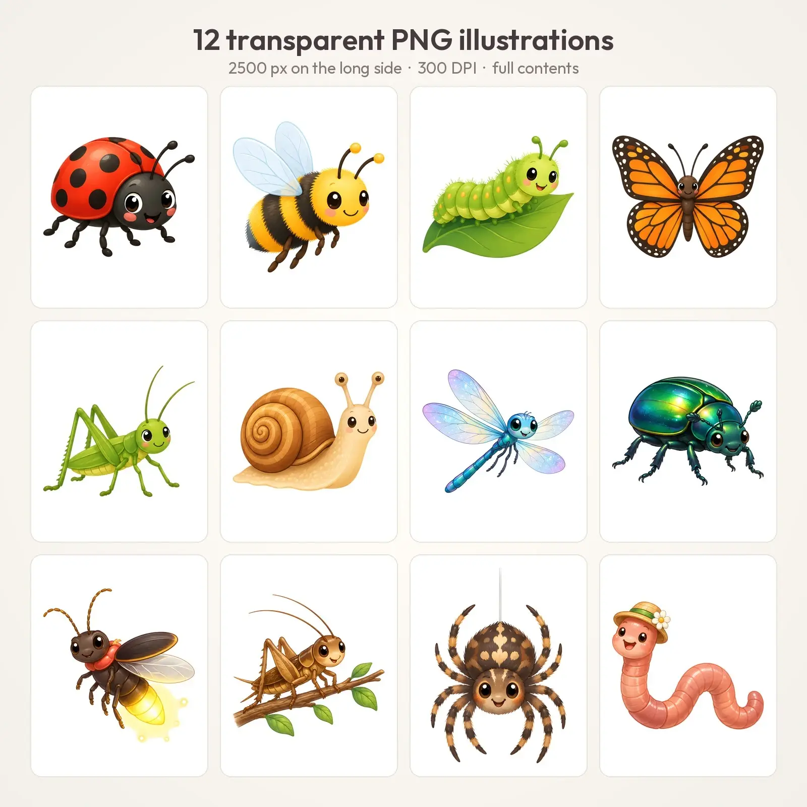Friendly Fall Insects Clip Art – 12 Flat Cute Bugs and Butterflies, preview 2 of 4