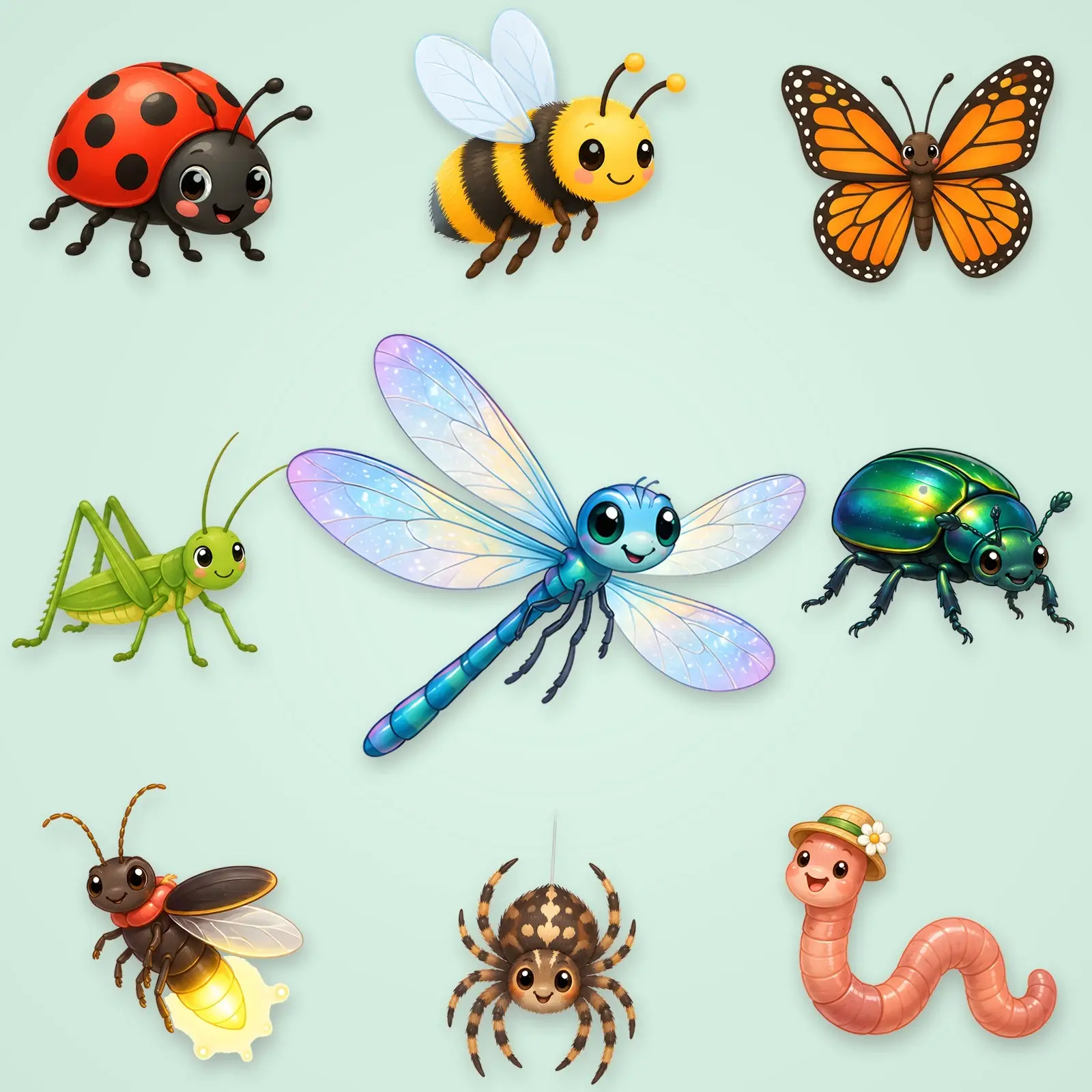 Friendly Fall Insects Clip Art – 12 Flat Cute Bugs and Butterflies preview
