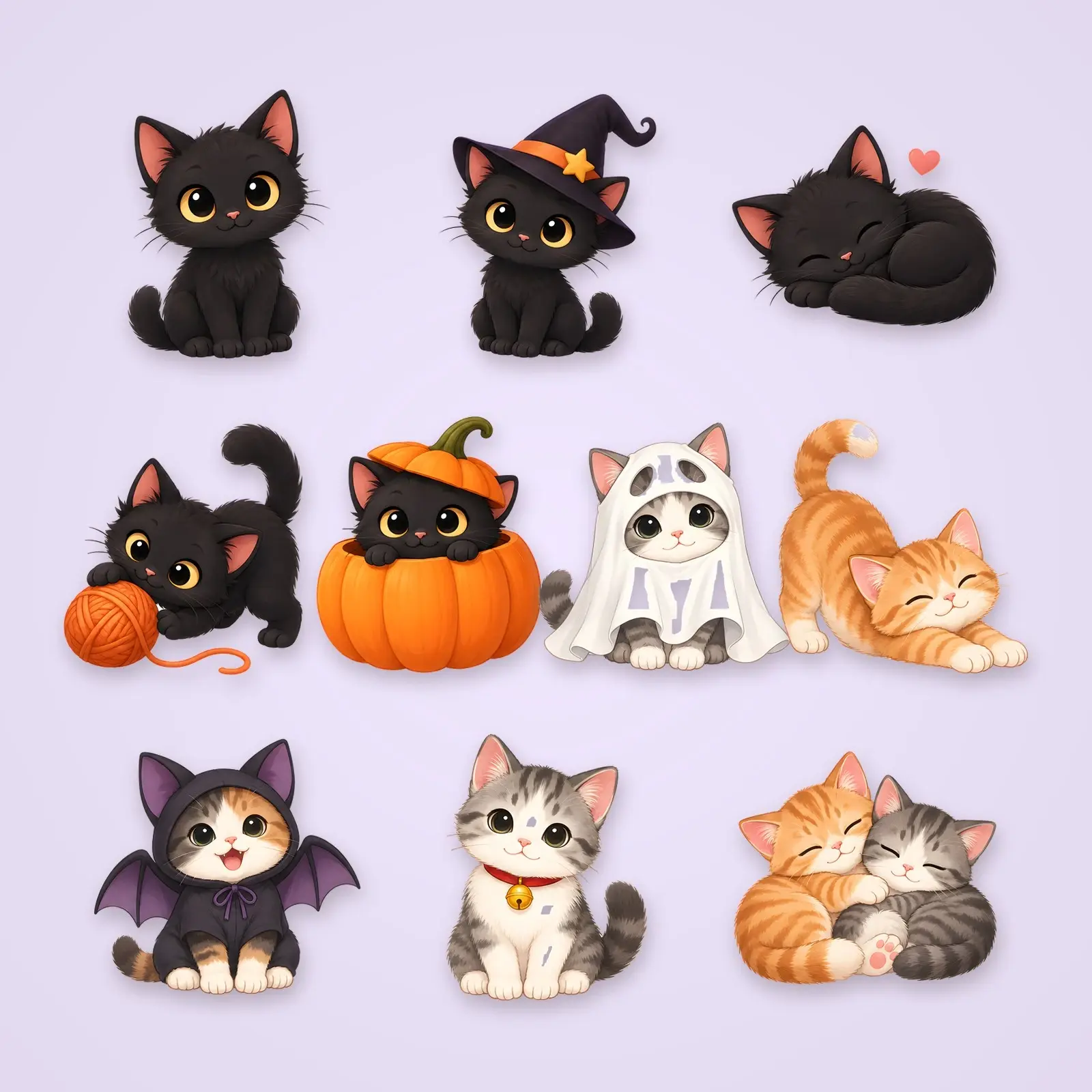 Cute Black Cats Clip Art – 12 Kawaii Halloween Kitties preview