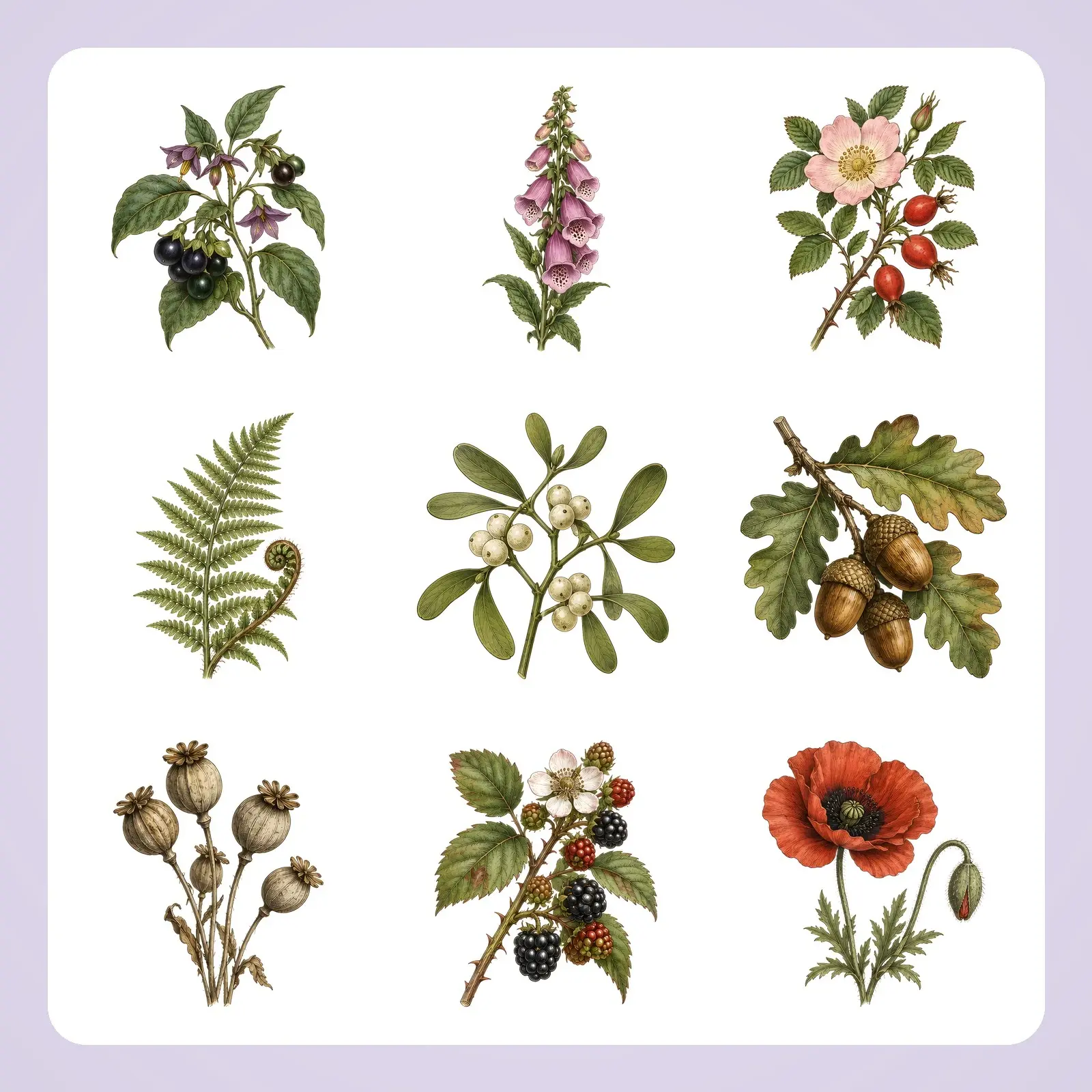 Dark Botanical Sprigs Clip Art – 12 Vintage Engraved Plants, preview 1 of 4