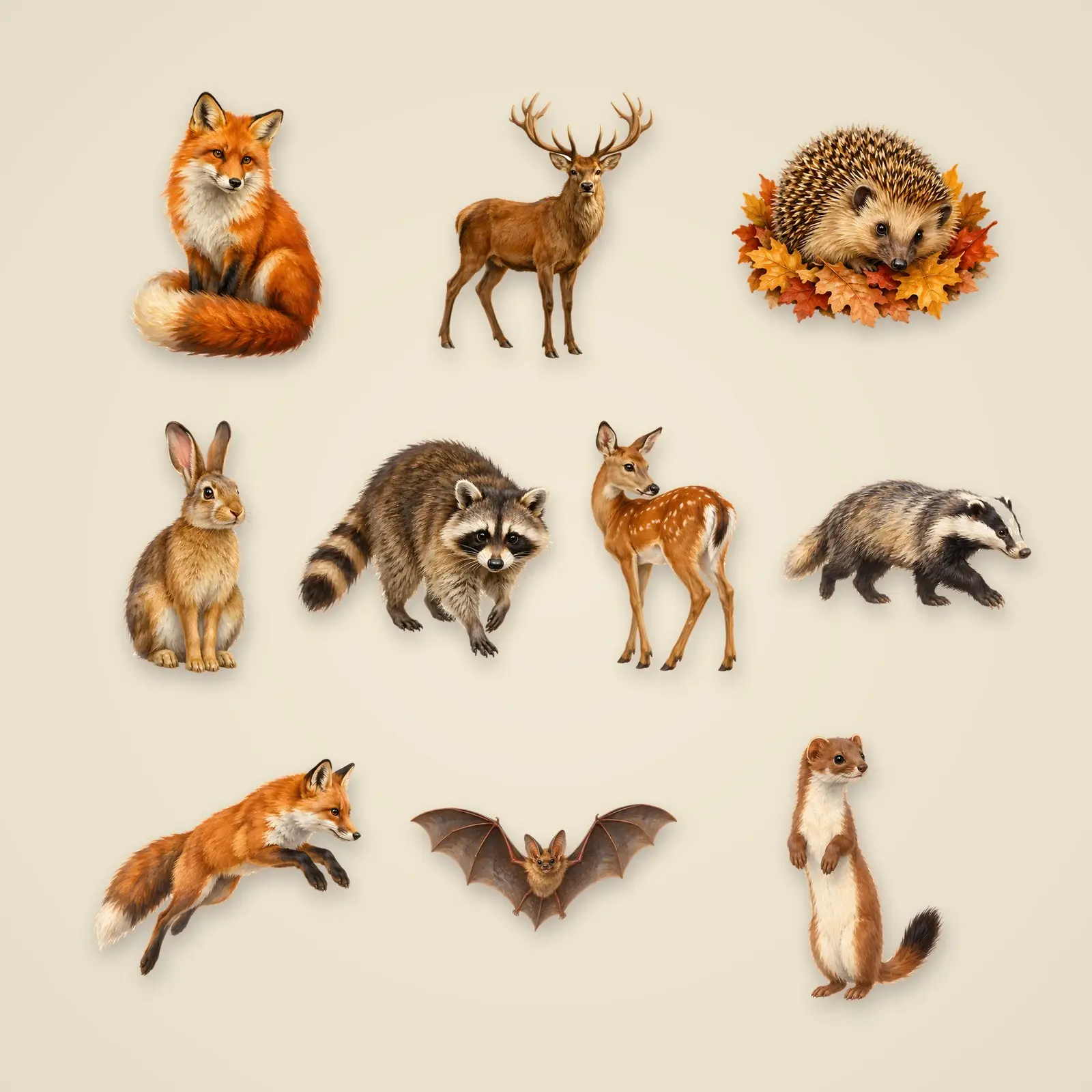 Autumn Night Forest Animals Clip Art – 12 Oil Painted Woodland PNGs preview