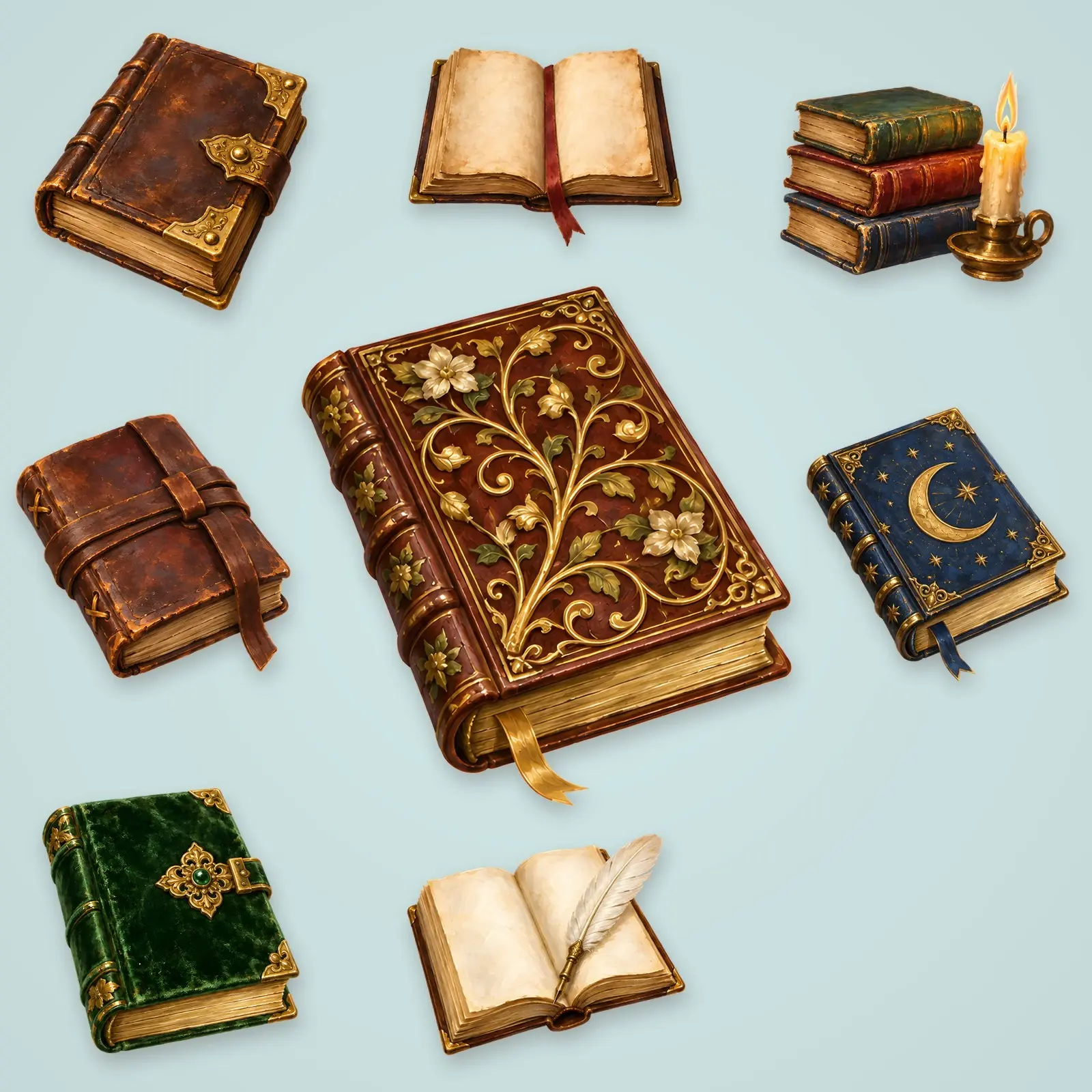 Grimoires and Spell Books Clip Art – 8 Oil Painted Old Books preview